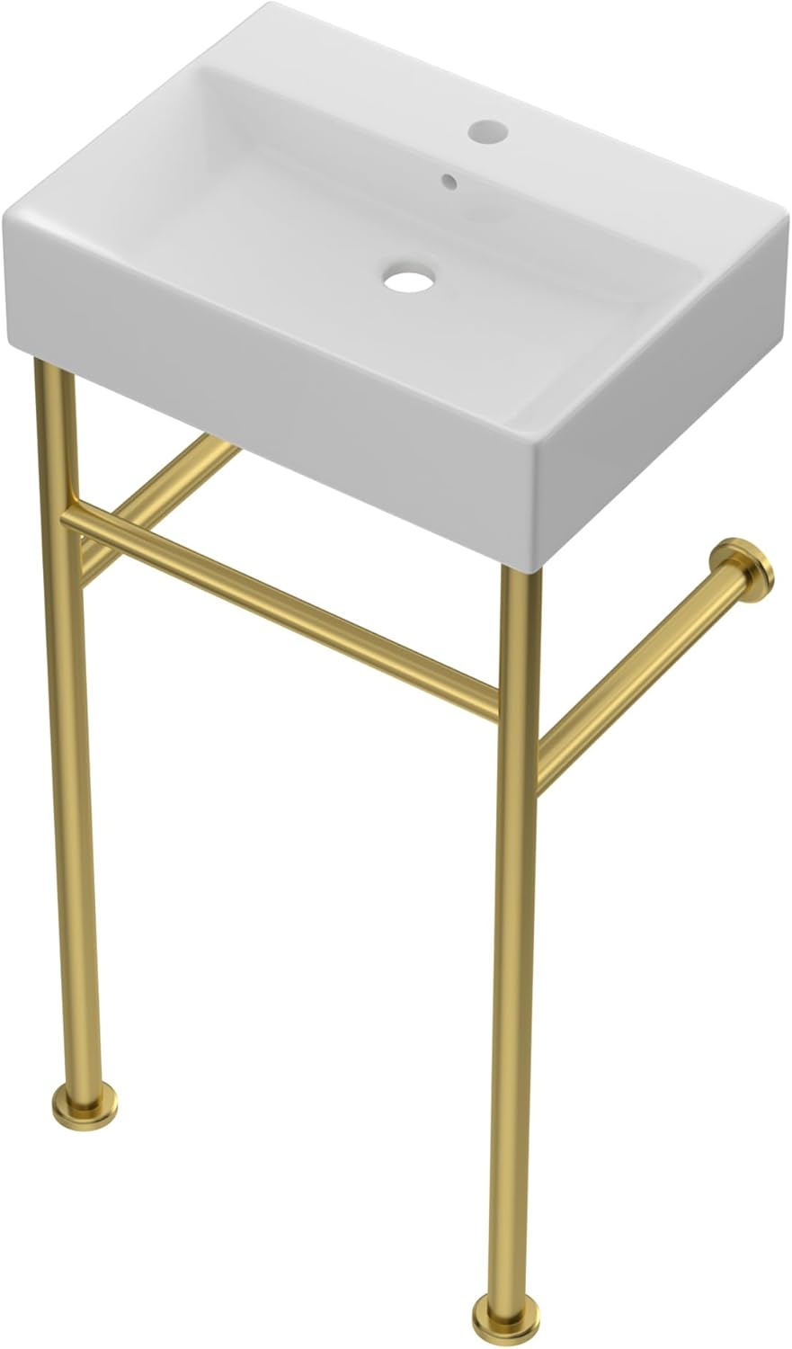 Rectangular Ceramic Console Sink with Brushed Gold Stainless Steel Pedestal