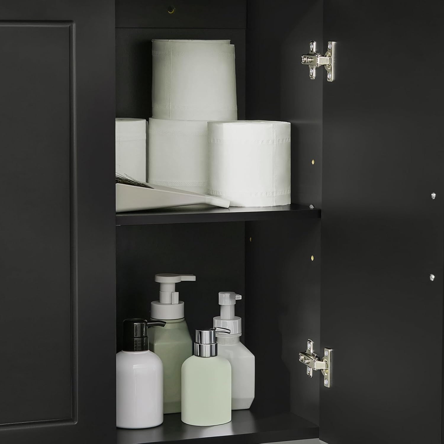 3-Doors Bathroom and Laundry Room Wall Cabinet with Adjustable Shelves, Wall Mounted MDF Storage Organizer Over Toilet or Washer