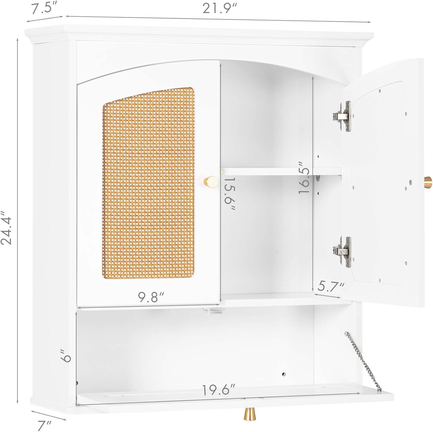 Medicine Cabinet for Bathroom, Over The Toilet Storage Cabinet with Rattan Doors and Tilt-Out Cube