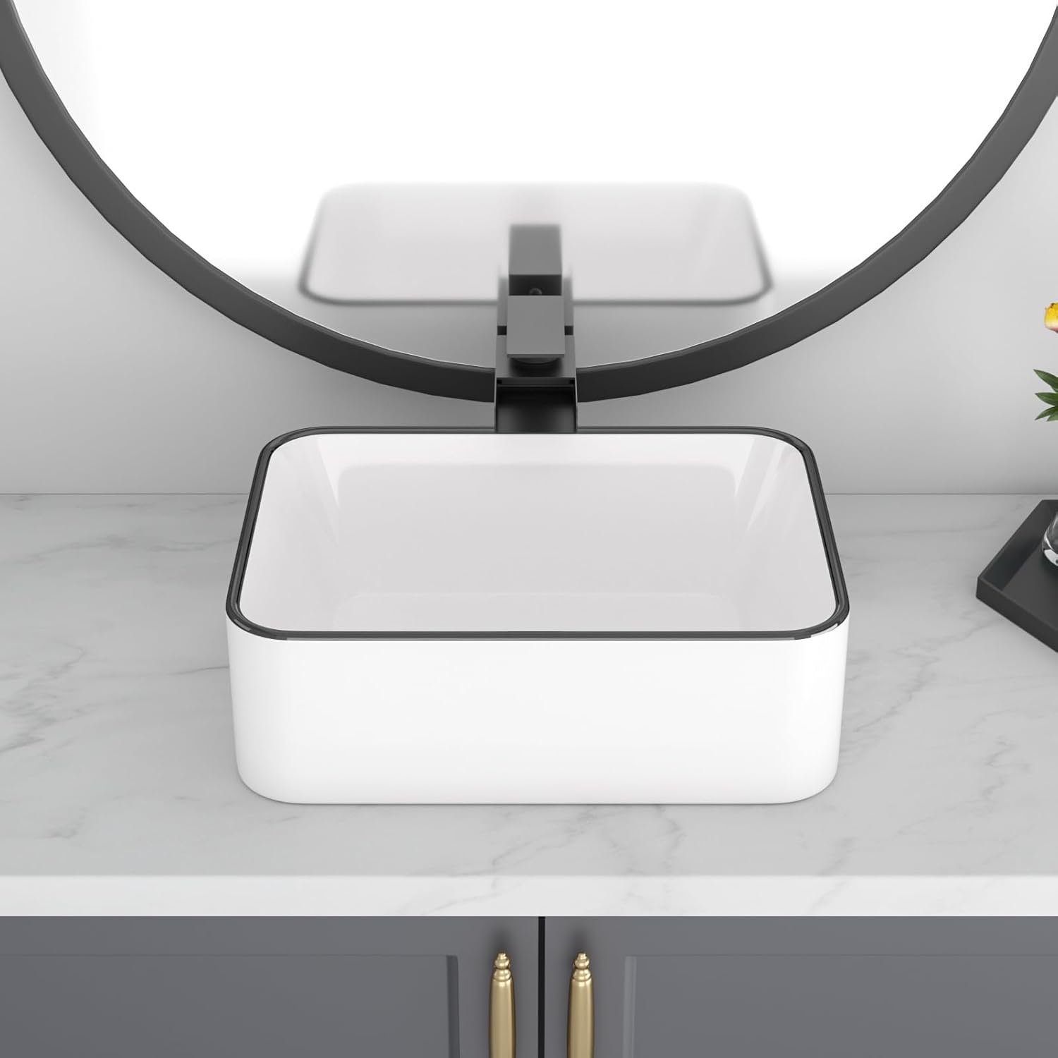 Rectangular White Vessel Sink Small Sinks for Bathrooms Above Counter Ceramic Bathroom Sink