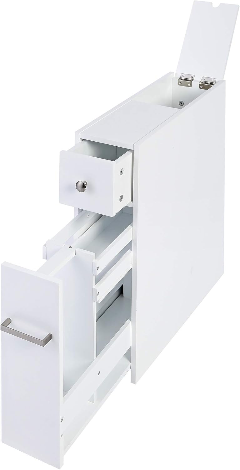 Slim Bathroom Storage Cabinet, Free Standing Toilet Paper Holder, Bathroom Cabinet Slide Out Drawer Storage