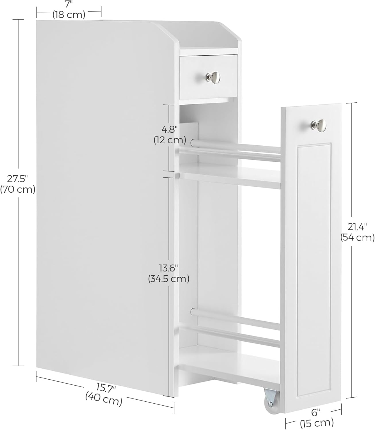 Slim Storage Cabinet, Narrow Storage Organizer with Slide Out Drawers, Freestanding Toilet Paper Holder, Small Space Skinny Cabinet for Bathroom Kitchen Corner, Cloud White