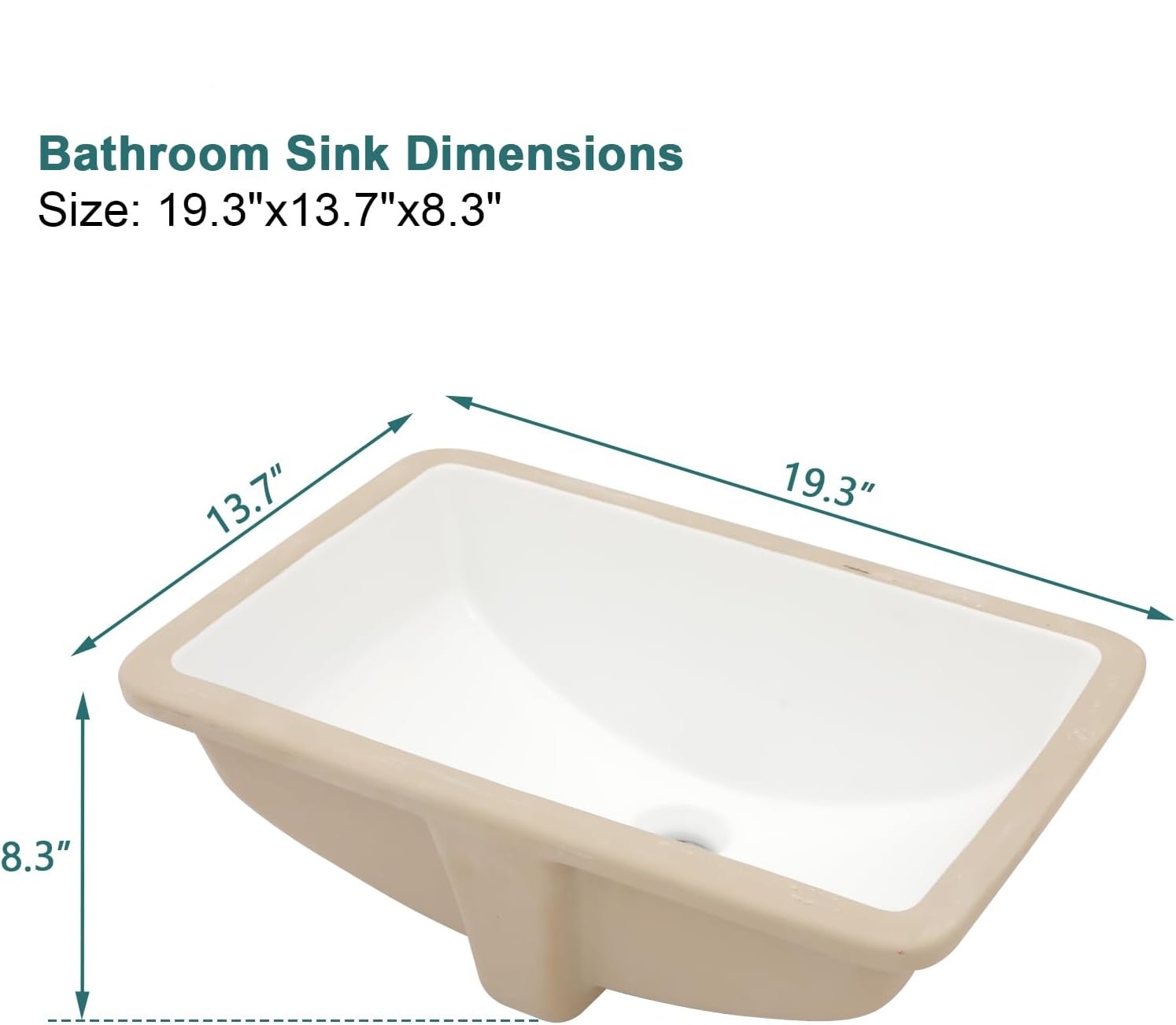 19''x14'' Undermount Bathroom Sink Rectangle Bathroom Sink White Porcelain Ceramic Sink