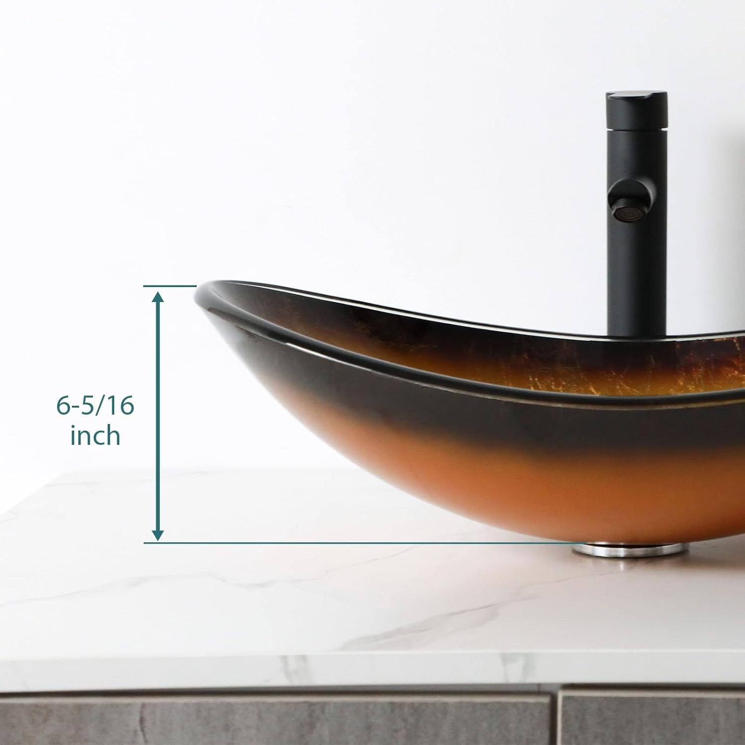 21" Yellow Glass Vessel Sink With Faucet And Drain Combo Modern Boat Shape Artistic Basin