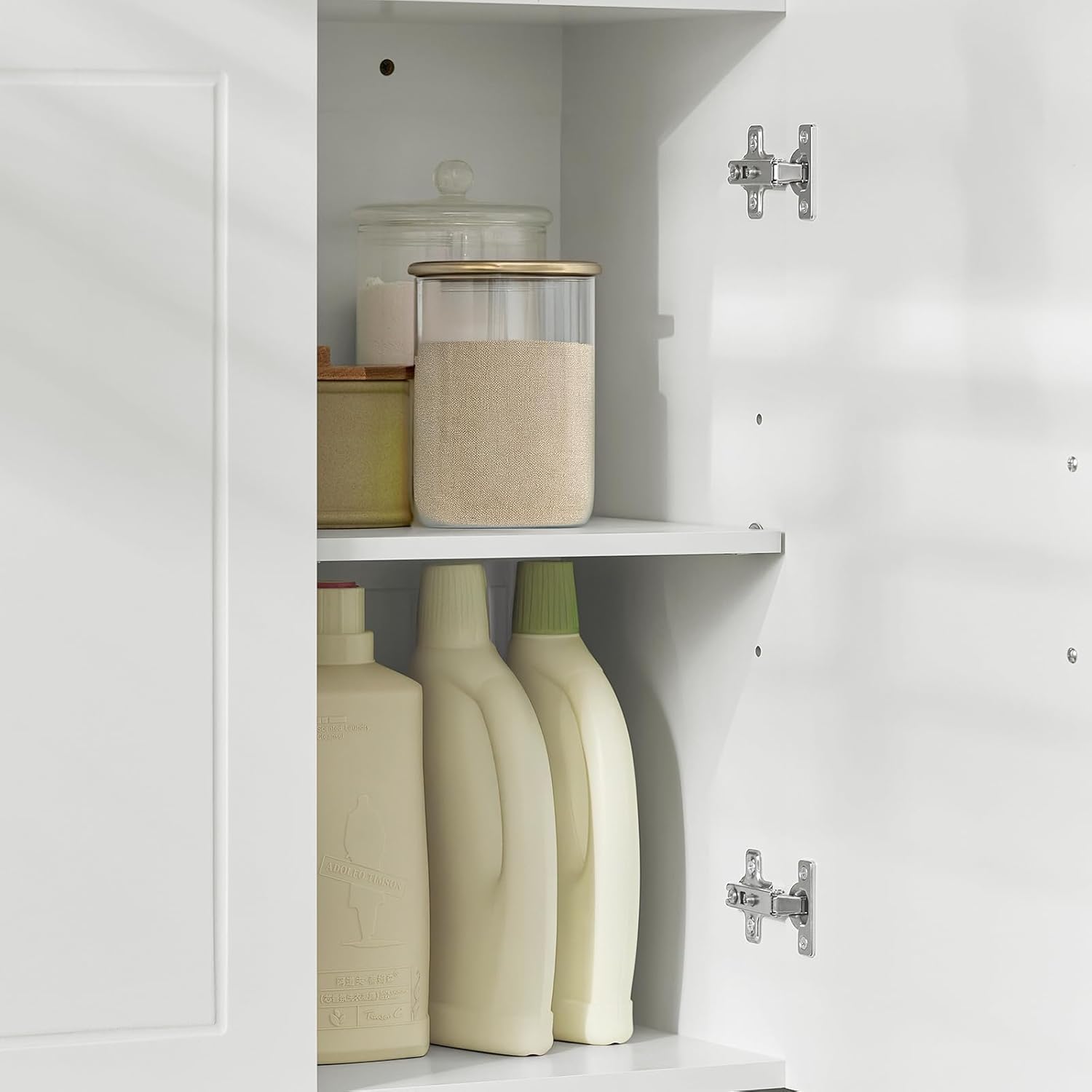 3-Doors Bathroom and Laundry Room Wall Cabinet with Adjustable Shelves, Wall Mounted MDF Storage Organizer Over Toilet or Washer