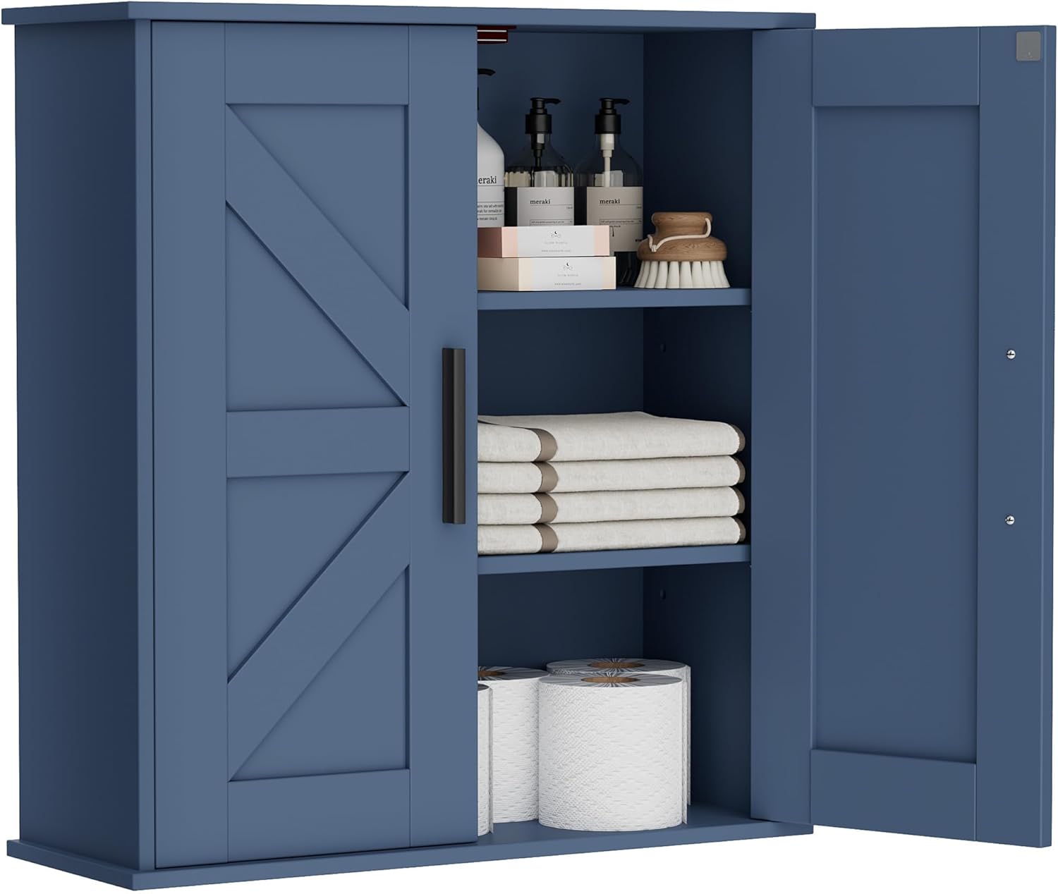 Over Toilet Storage Cabinet with Barn Doors and Adjustable Shelves, 3-Tier Medicine Cabinet Wall Mounted, for Bathroom