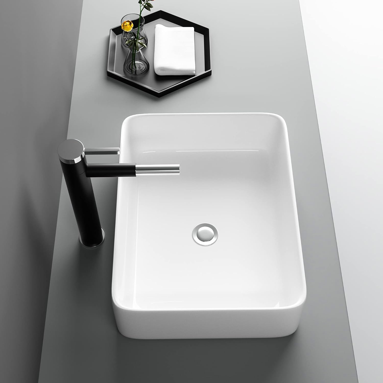 Rectangule Bowl Sinks for Bathrooms White Vessel Sink Above Counter