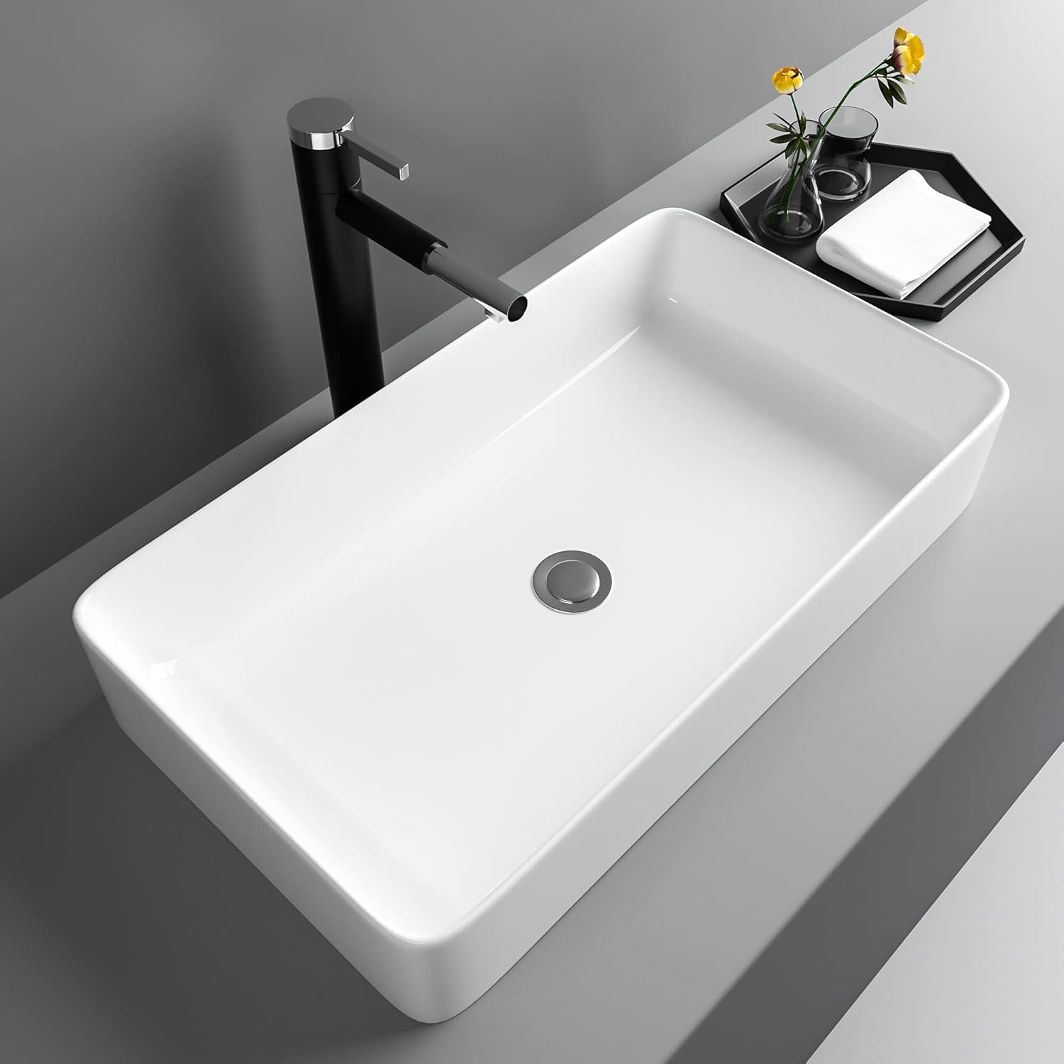 Rectangule Bowl Sinks for Bathrooms White Vessel Sink Above Counter