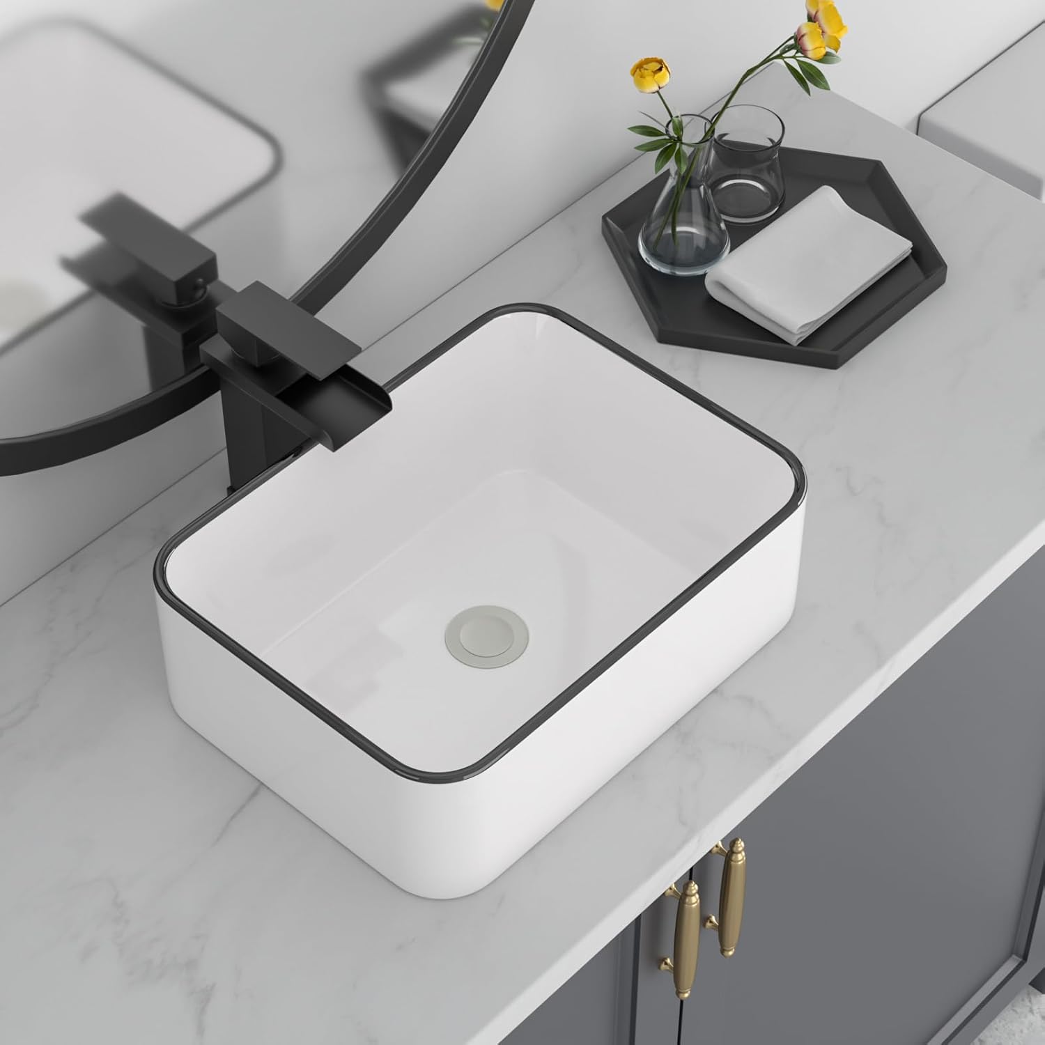 Rectangular White Vessel Sink Small Sinks for Bathrooms Above Counter Ceramic Bathroom Sink