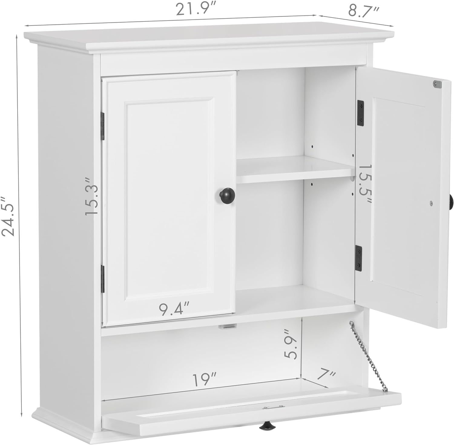 Bathroom Cabinet Wall Mounted, Small Bathroom Wall Cabinet Over Toilet, Medicine Cabinet Organizer with Doors and Adjustable Shelf, White