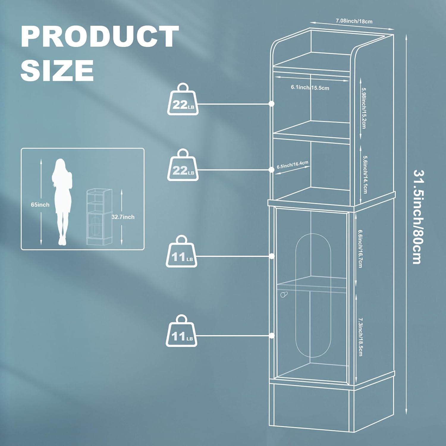 31.5" Small Bathroom Storage Corner Cabinet, Narrow Bathroom Cabinet Organizer with Doors and Adjustable Shelves, Slim Toilet Paper Holder for Small Space