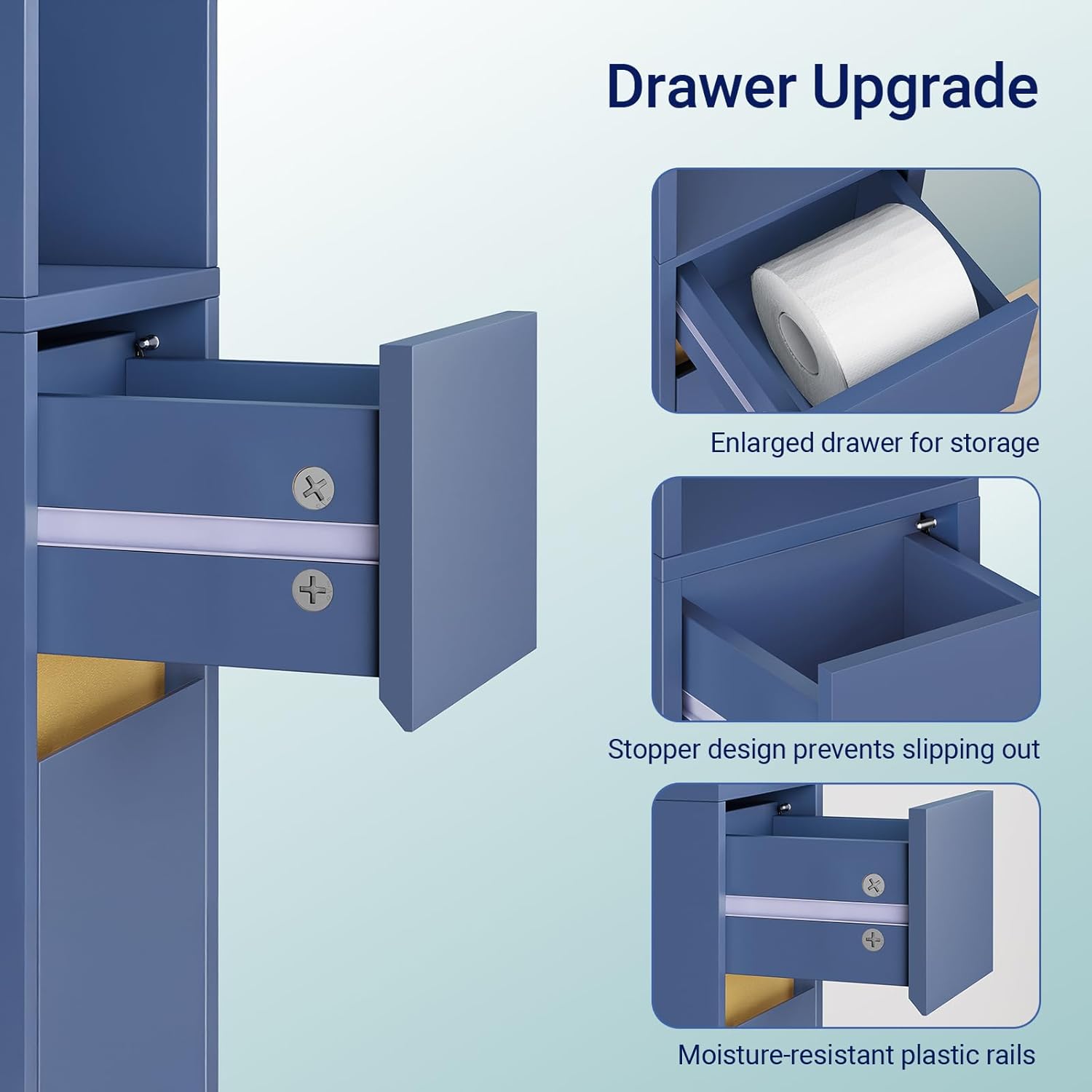 Tall Slim Bathroom Storage Cabinet with Drawer and Doors, Narrow Freestanding Organizer for Small Spaces, Adjustable Shelves for Towels