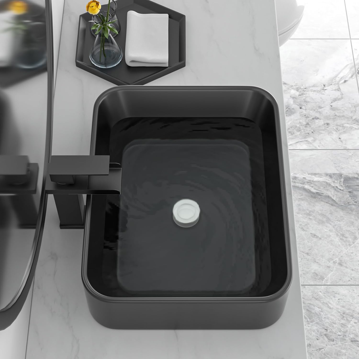 Black Bathroom Sink for Bathrooms Ceramic Above Counter Rectangular Vessel Bathroom Sink