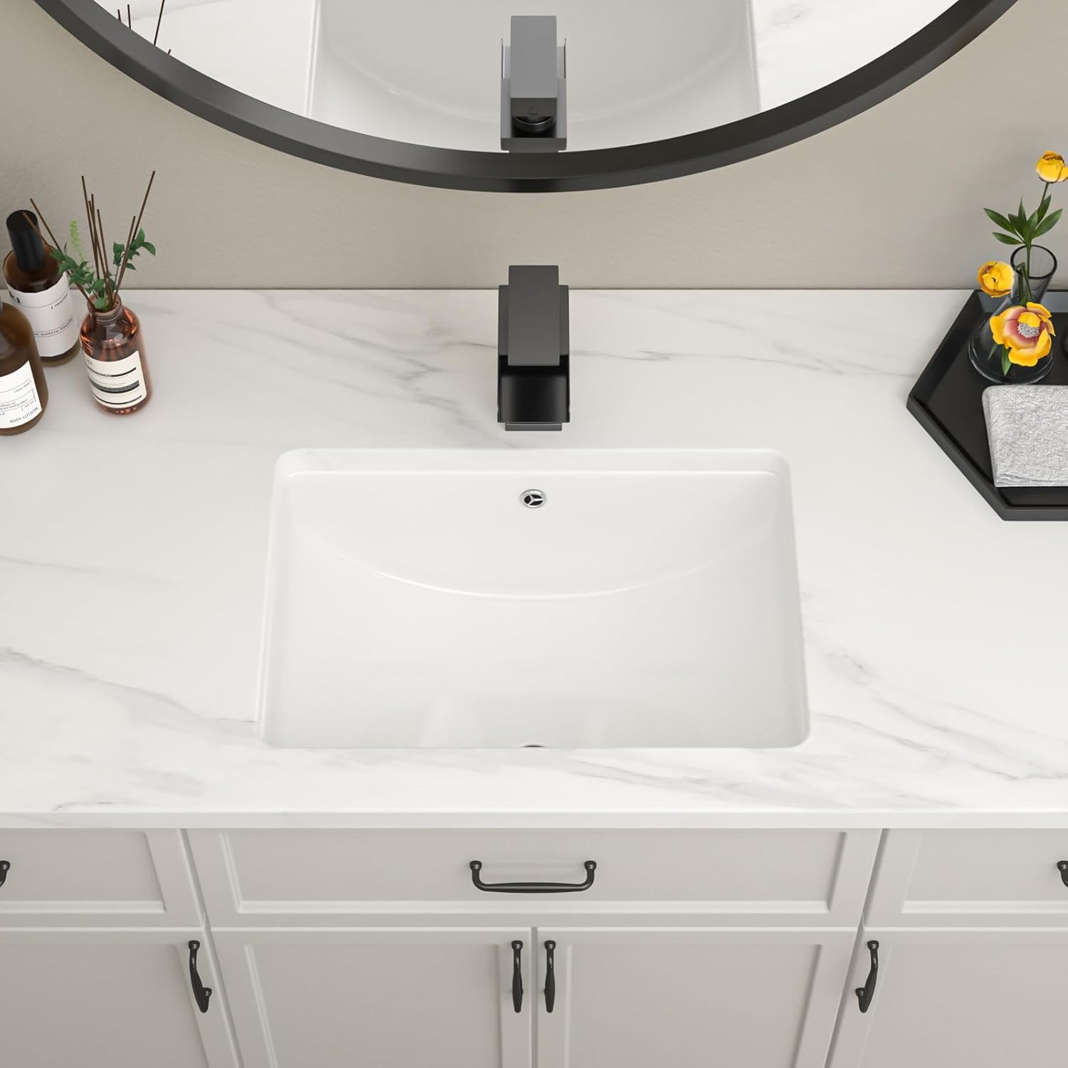 19''x14'' Undermount Bathroom Sink Rectangle Bathroom Sink White Porcelain Ceramic Sink