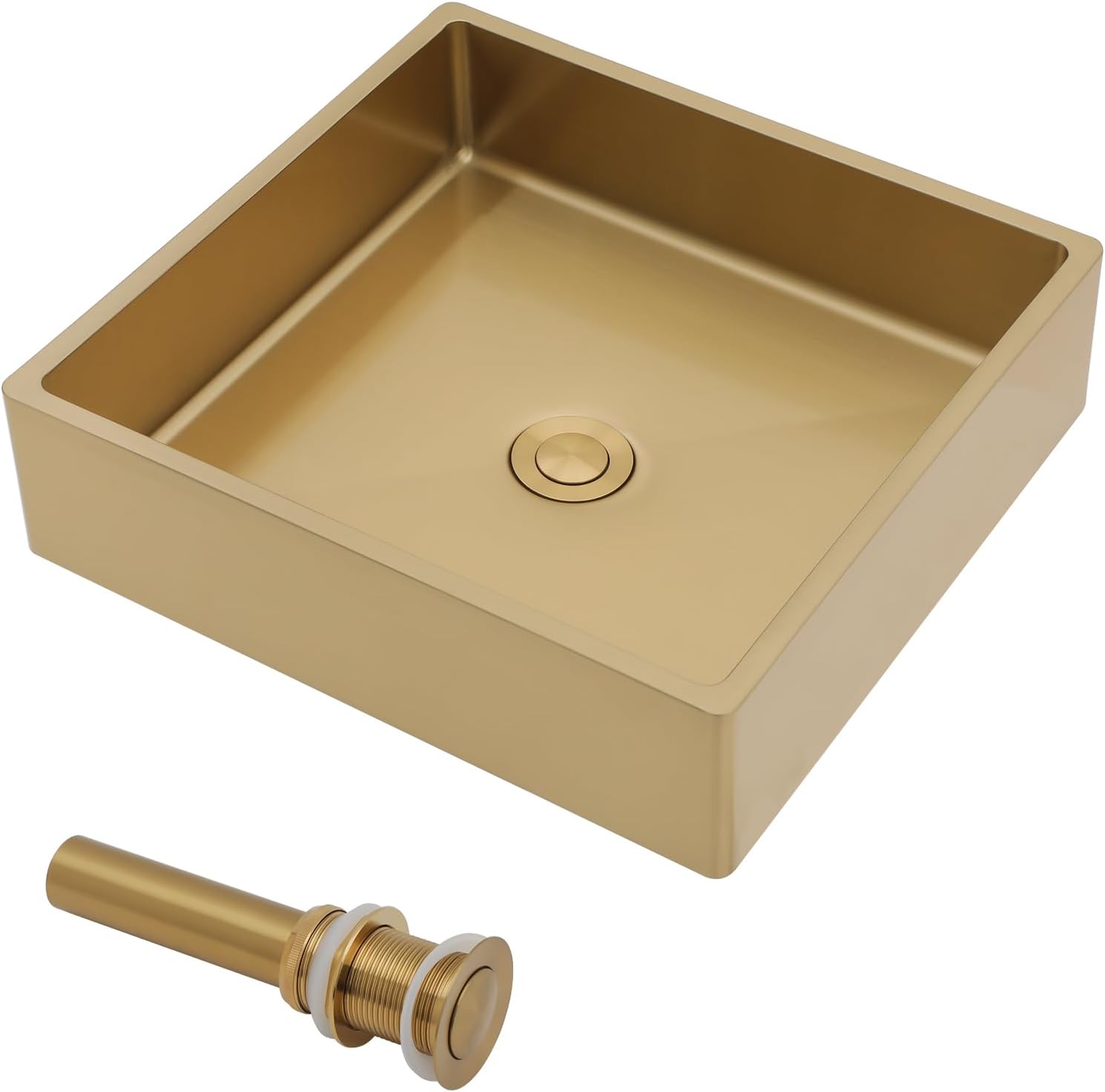 24" Gold Bathroom Vessel Sink 16 Gauge Nano Titanium Plating Rectangle Vessel Sink