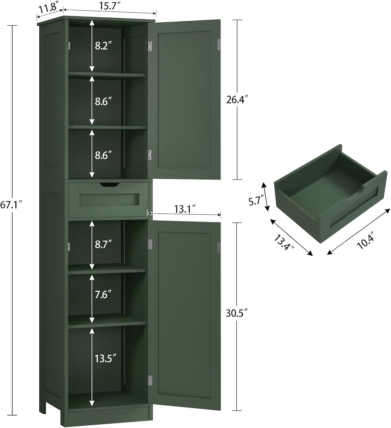 Bathroom Cabinet, Narrow Bathroom Storage Cabinet with 5 Adjustable Shelves & Drawer, Freestanding Cupboard for Small Spaces