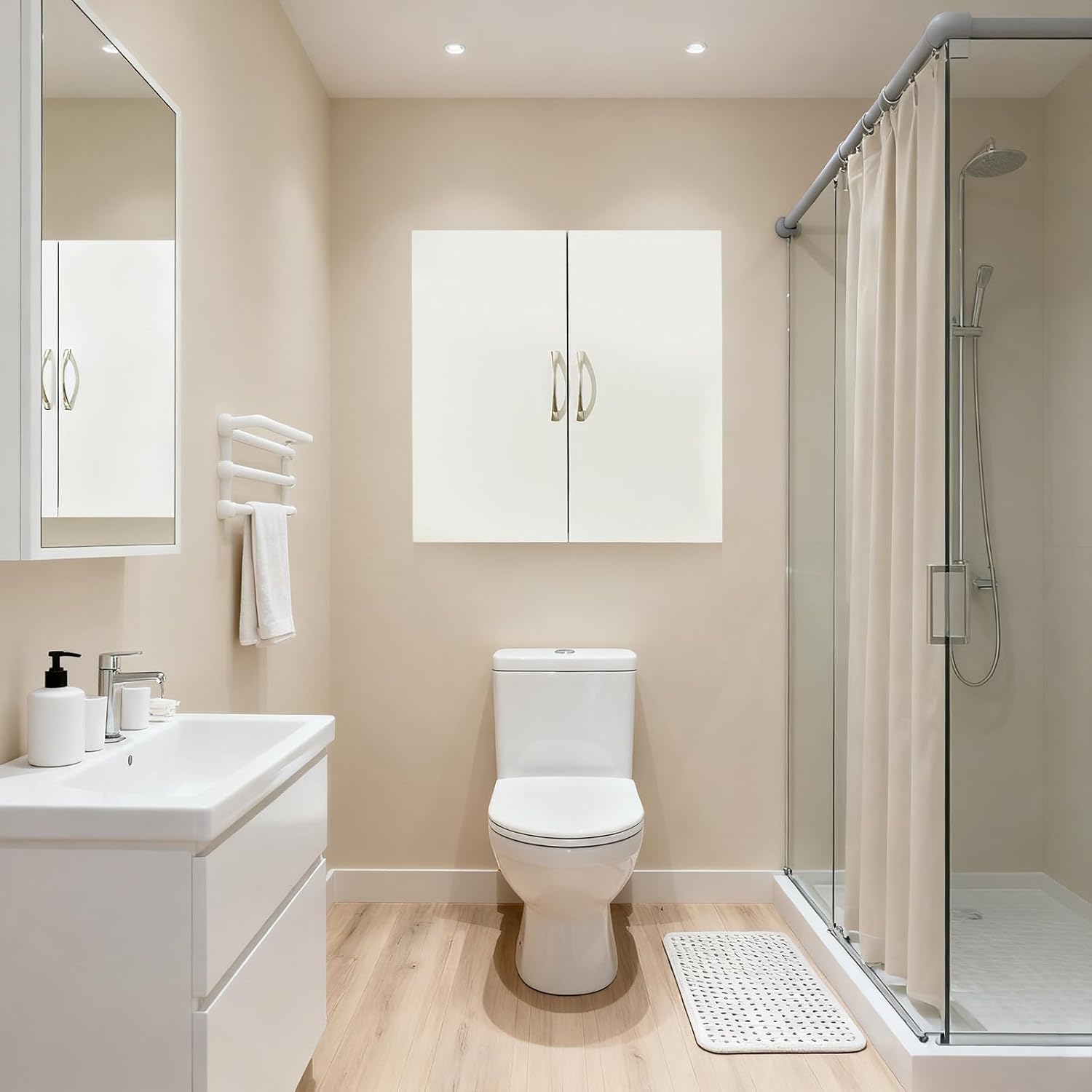 Over Toilet Storage Cabinet with Adjustable Shelf and Doors, Wall Mounted Medicine Cabinet for Small Spaces, Laundry Storage Cabinet