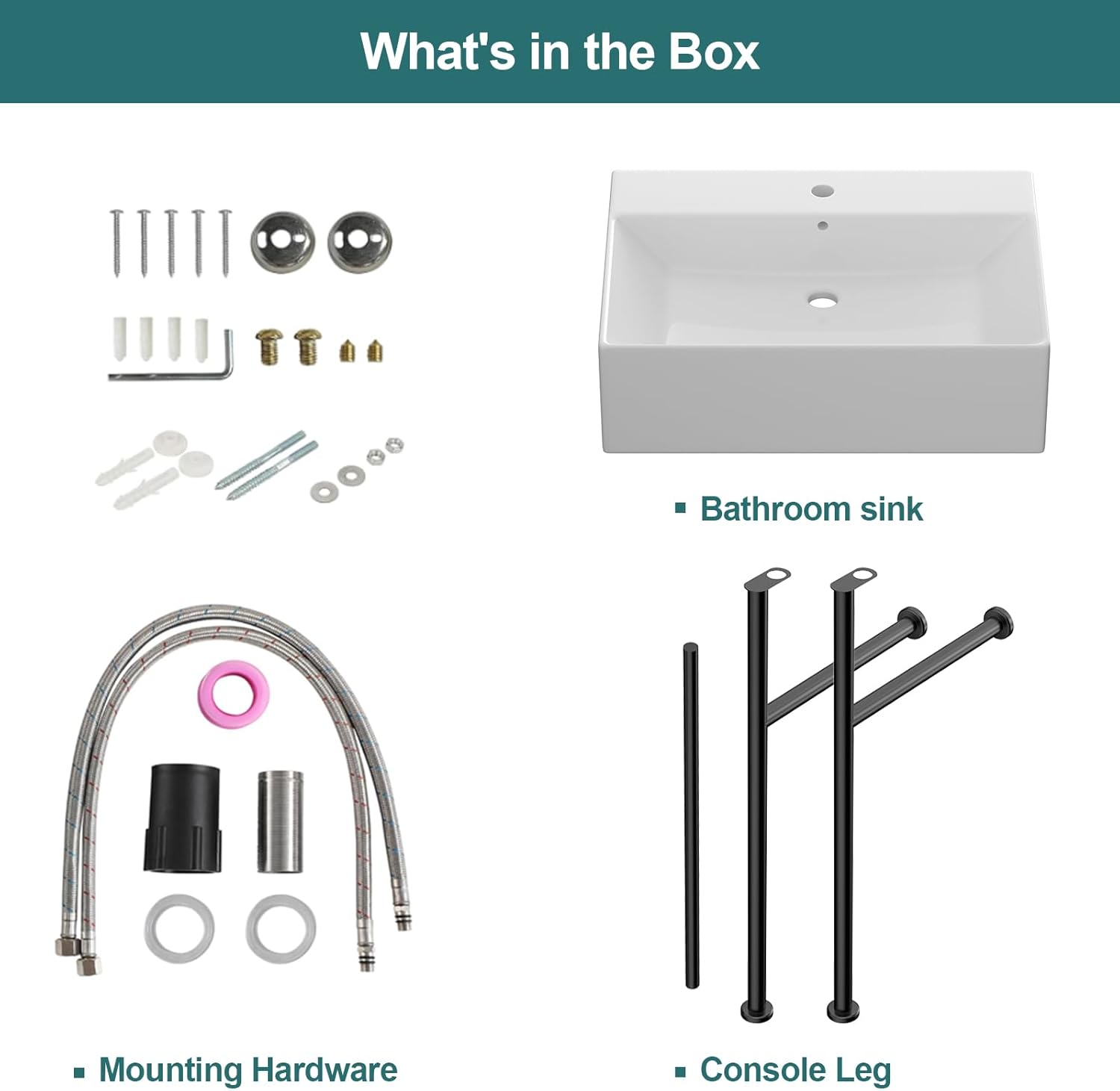 20"x12" Modern Console Bathroom Sink with Black Stainless Steel Pedestal Legs