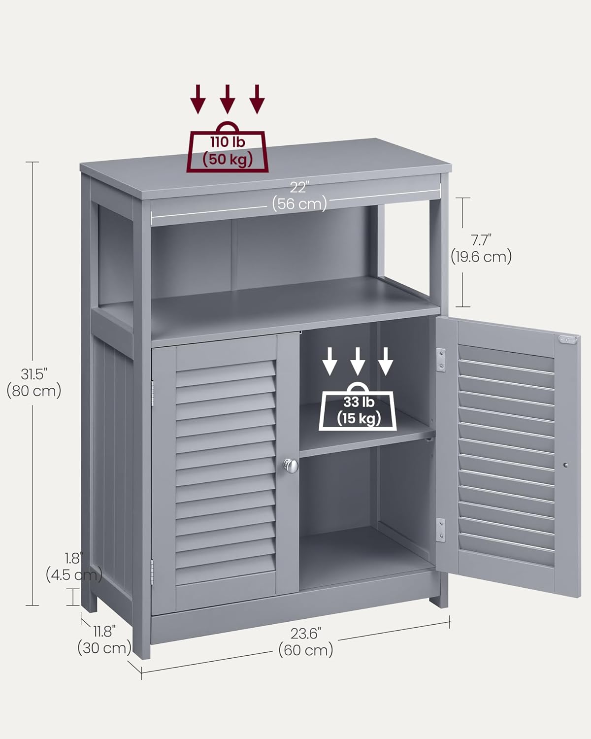 Freestanding Storage Unit with Double Shutter Doors and Adjustable Shelf