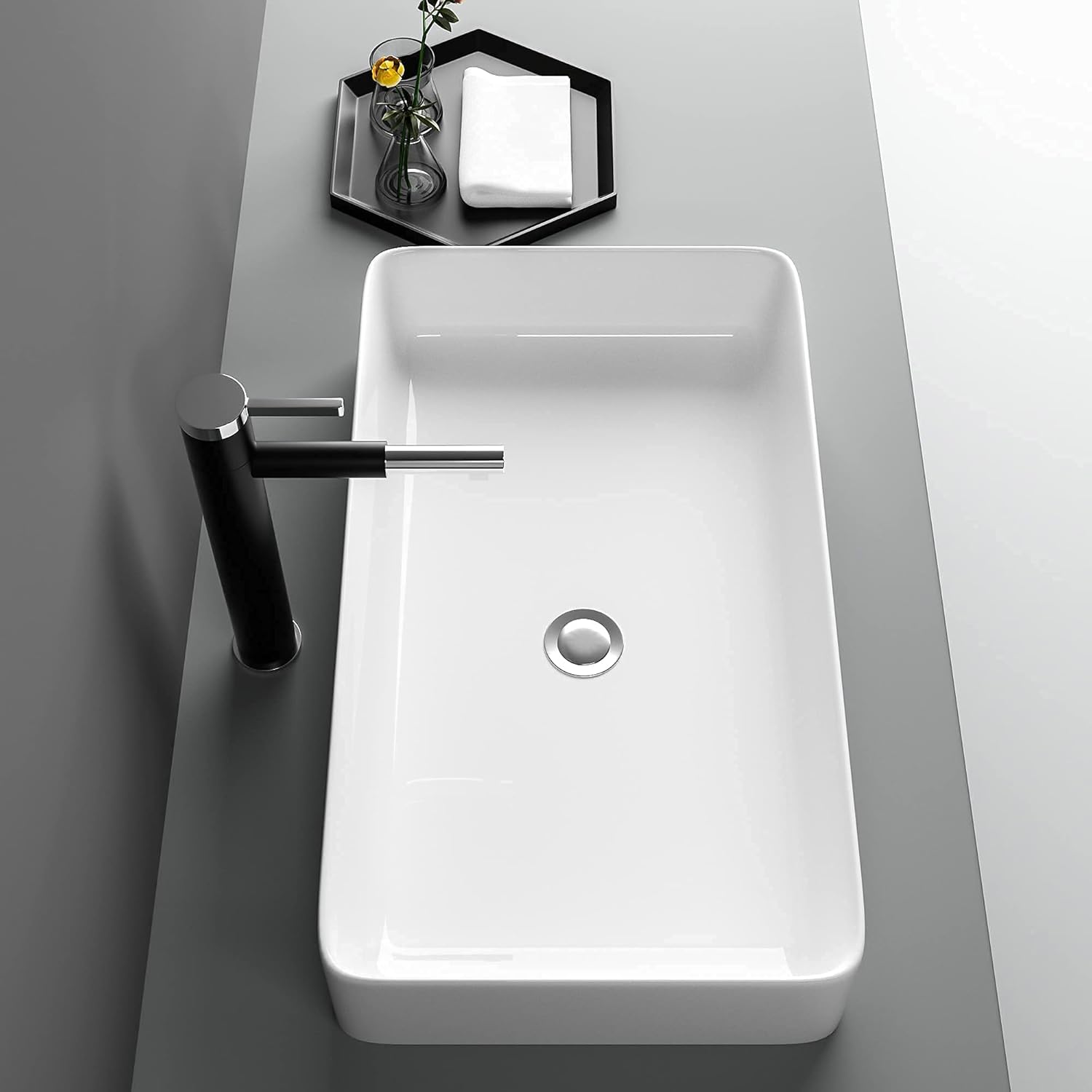 Rectangule Bowl Sinks for Bathrooms White Vessel Sink Above Counter