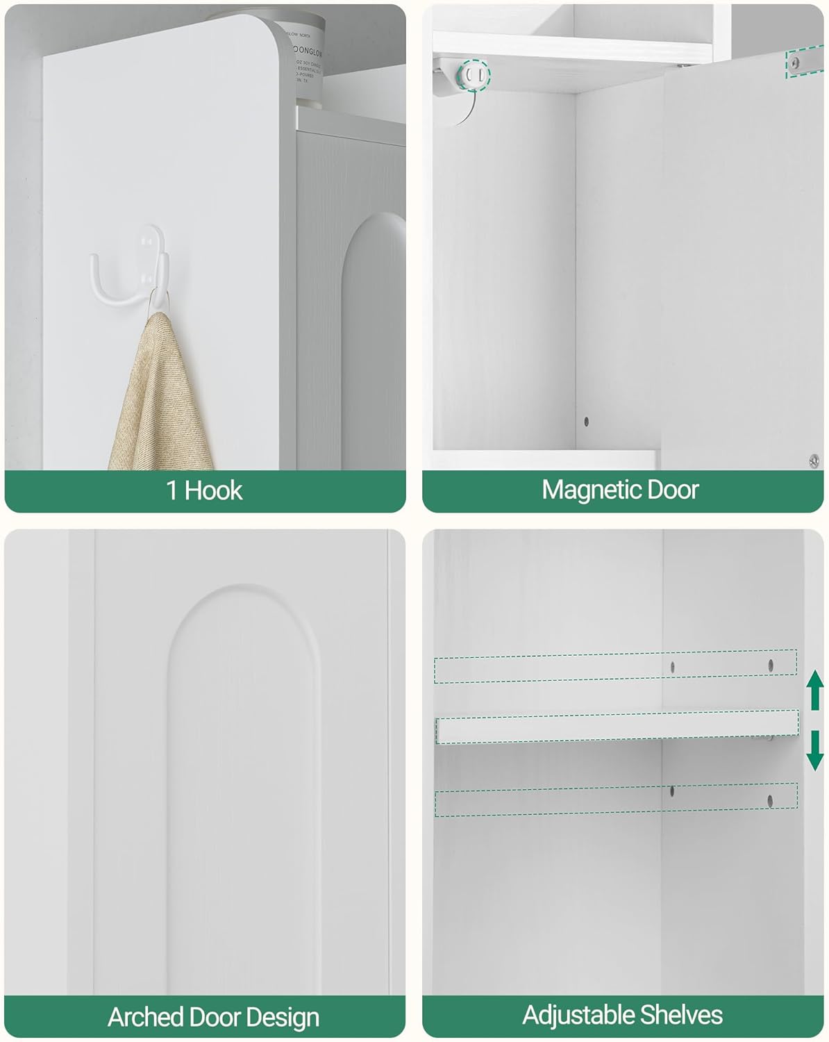 Bathroom Cabinet with Adjustable Shelves, Freestanding Floor Cabinet, Tall Bathroom Storage Cabinet with Doors & Drawer