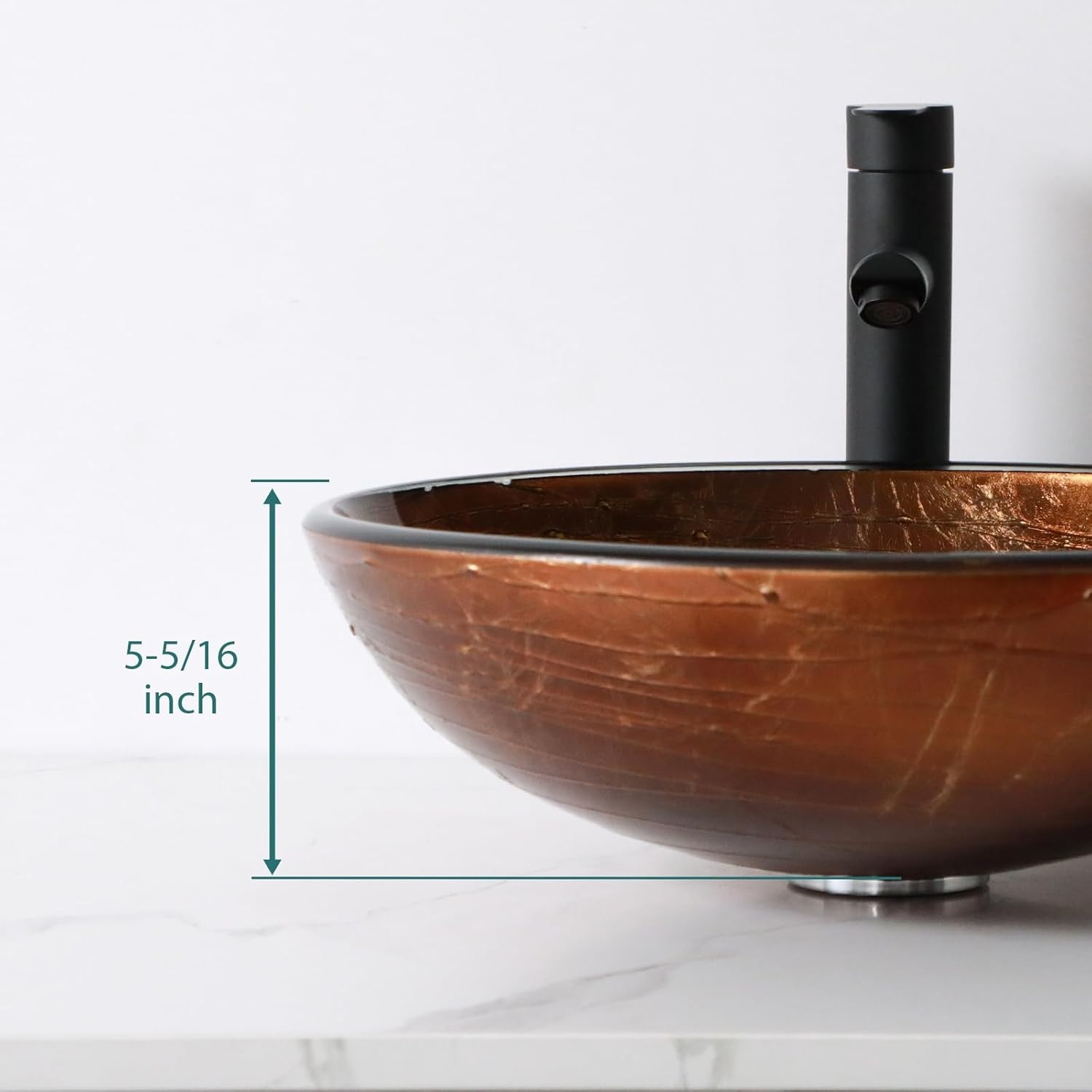 17" Brown Glass Vessel Sink With Faucet And Drain Combo Modern Round Shape Artistic Basin Bathroom Vessel Sink