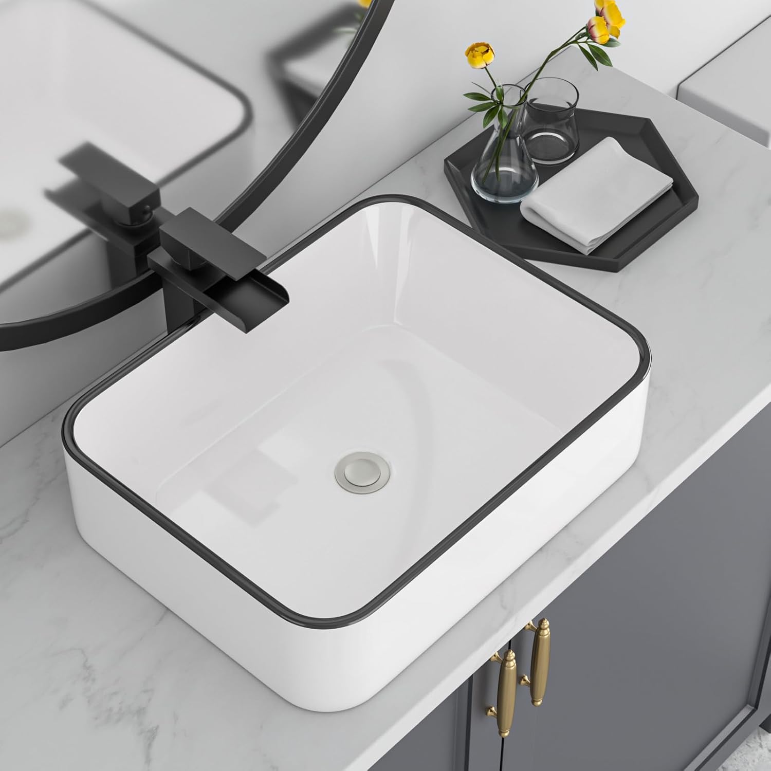 Rectangular White Vessel Sink Small Sinks for Bathrooms Above Counter Ceramic Bathroom Sink