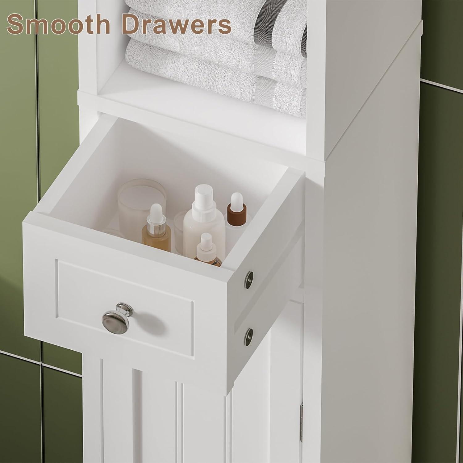 Narrow Bathroom Storage Cabinet with Adjustable Shelves, Tall Storage Cabinet with 2 Doors and 1 Drawer, Freestanding Cupboard for Small Spaces