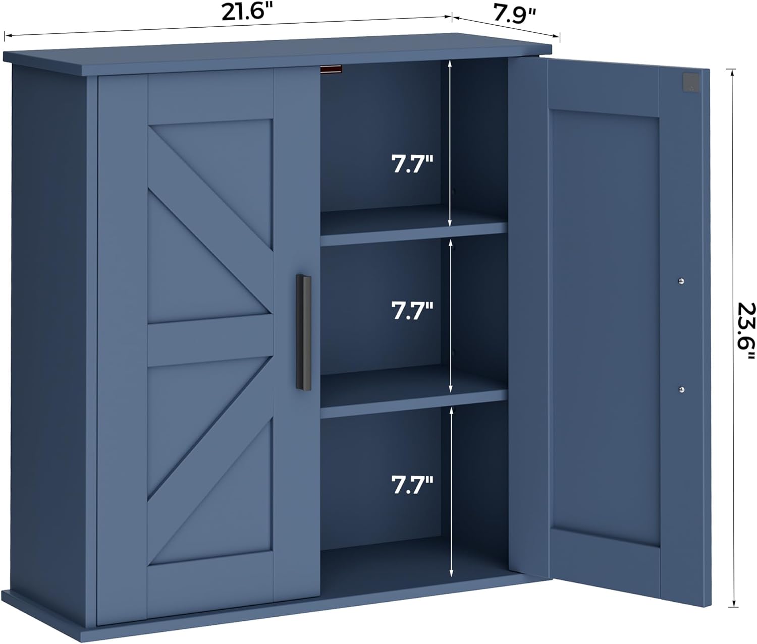 Over Toilet Storage Cabinet with Barn Doors and Adjustable Shelves, 3-Tier Medicine Cabinet Wall Mounted, for Bathroom
