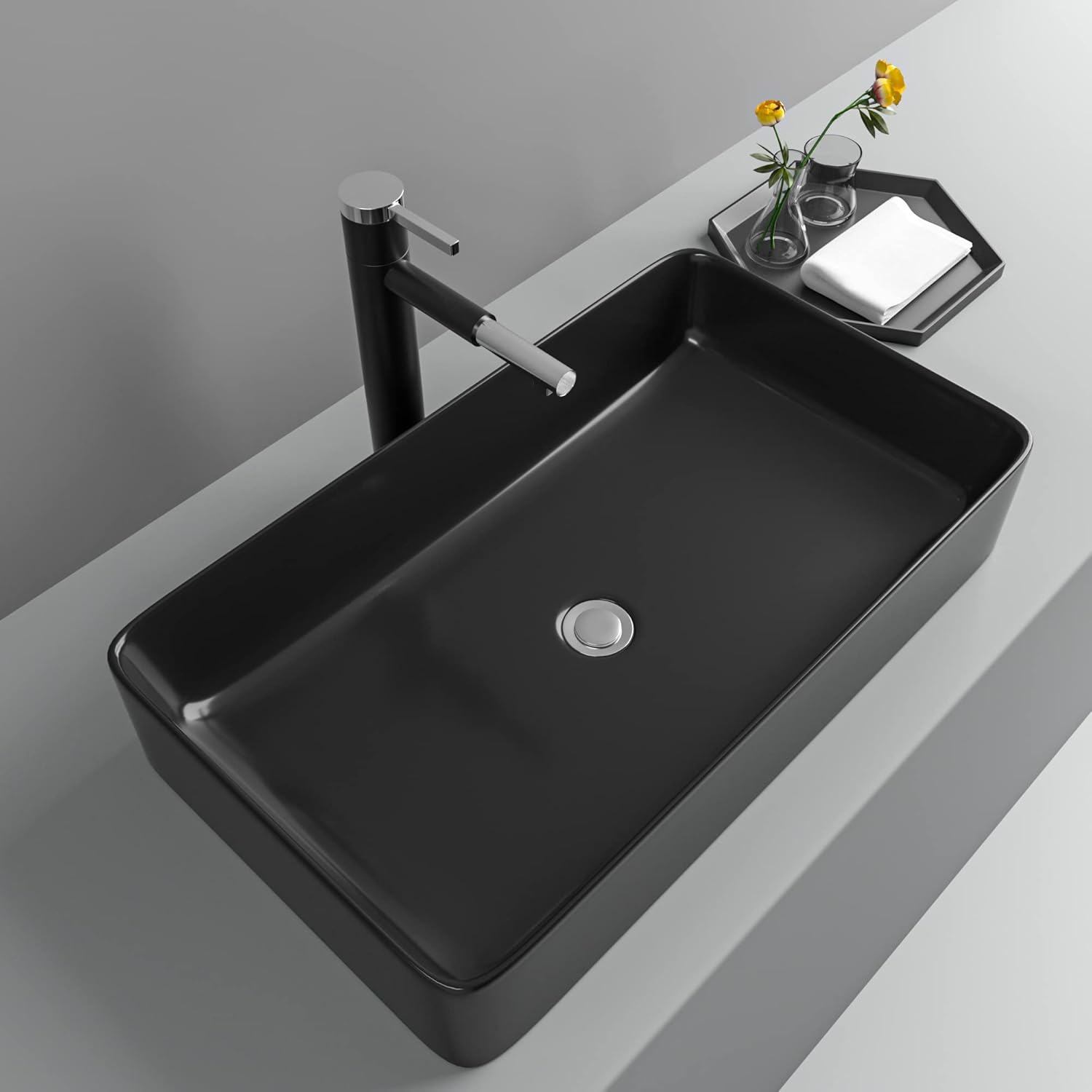Black Bathroom Sink for Bathrooms Ceramic Above Counter Rectangular Vessel Bathroom Sink