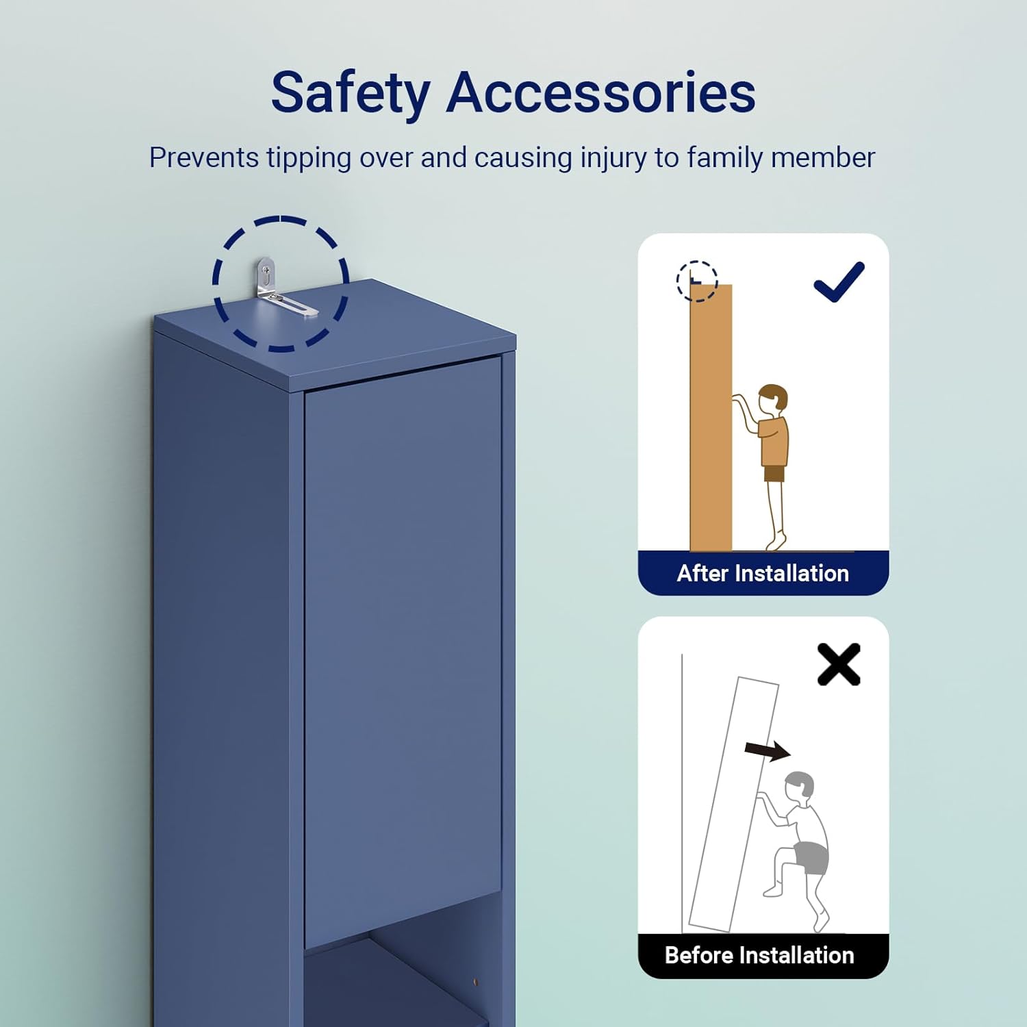 Tall Slim Bathroom Storage Cabinet with Drawer and Doors, Narrow Freestanding Organizer for Small Spaces, Adjustable Shelves for Towels