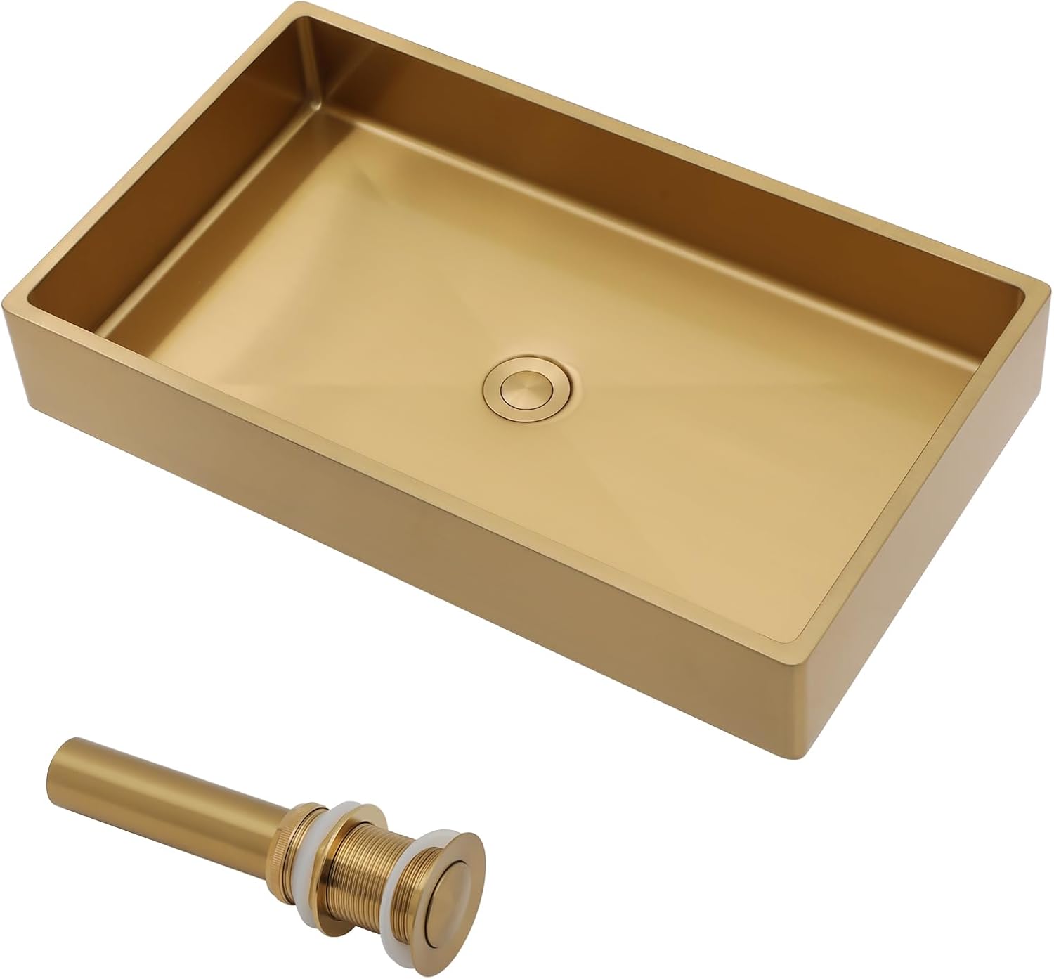 24" Gold Bathroom Vessel Sink 16 Gauge Nano Titanium Plating Rectangle Vessel Sink