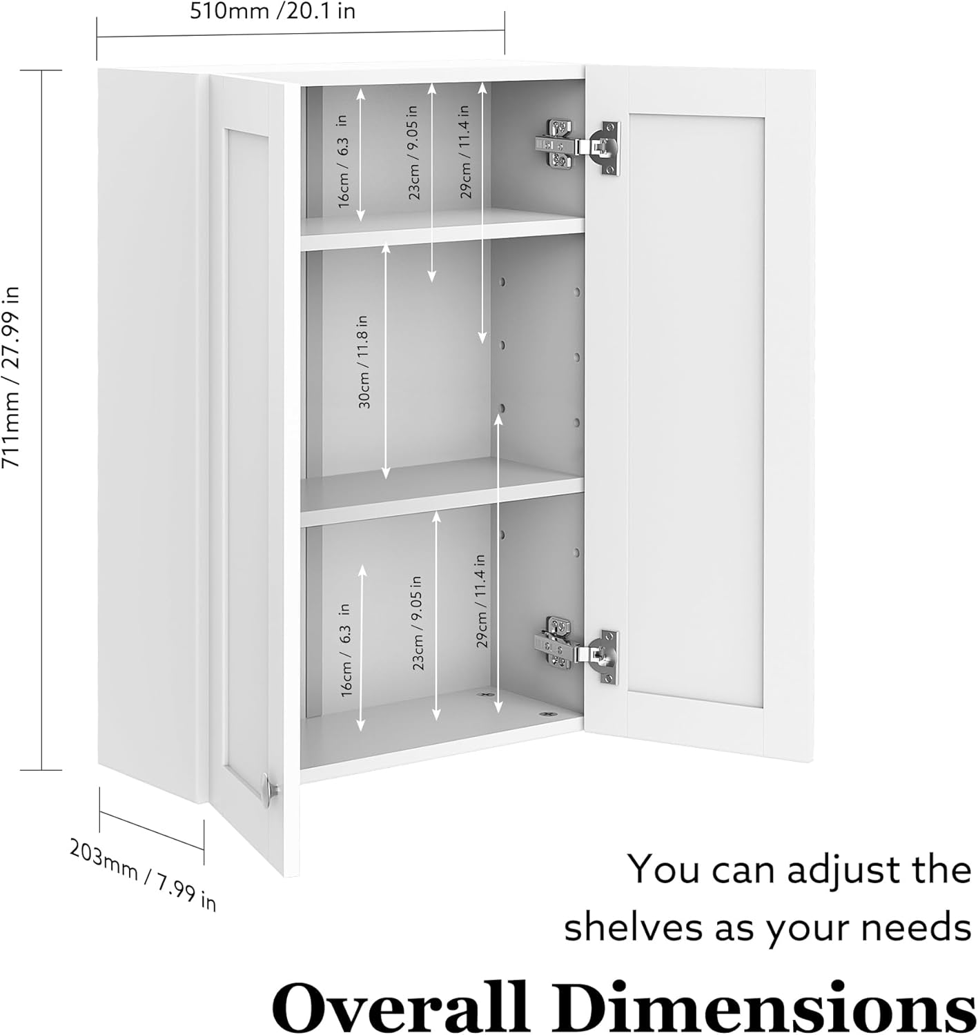 Bathroom Cabinet Wall Mounted Over Toilet Storage Cabinet 20x28 inch White Medicine Cabinets for Wall Mount