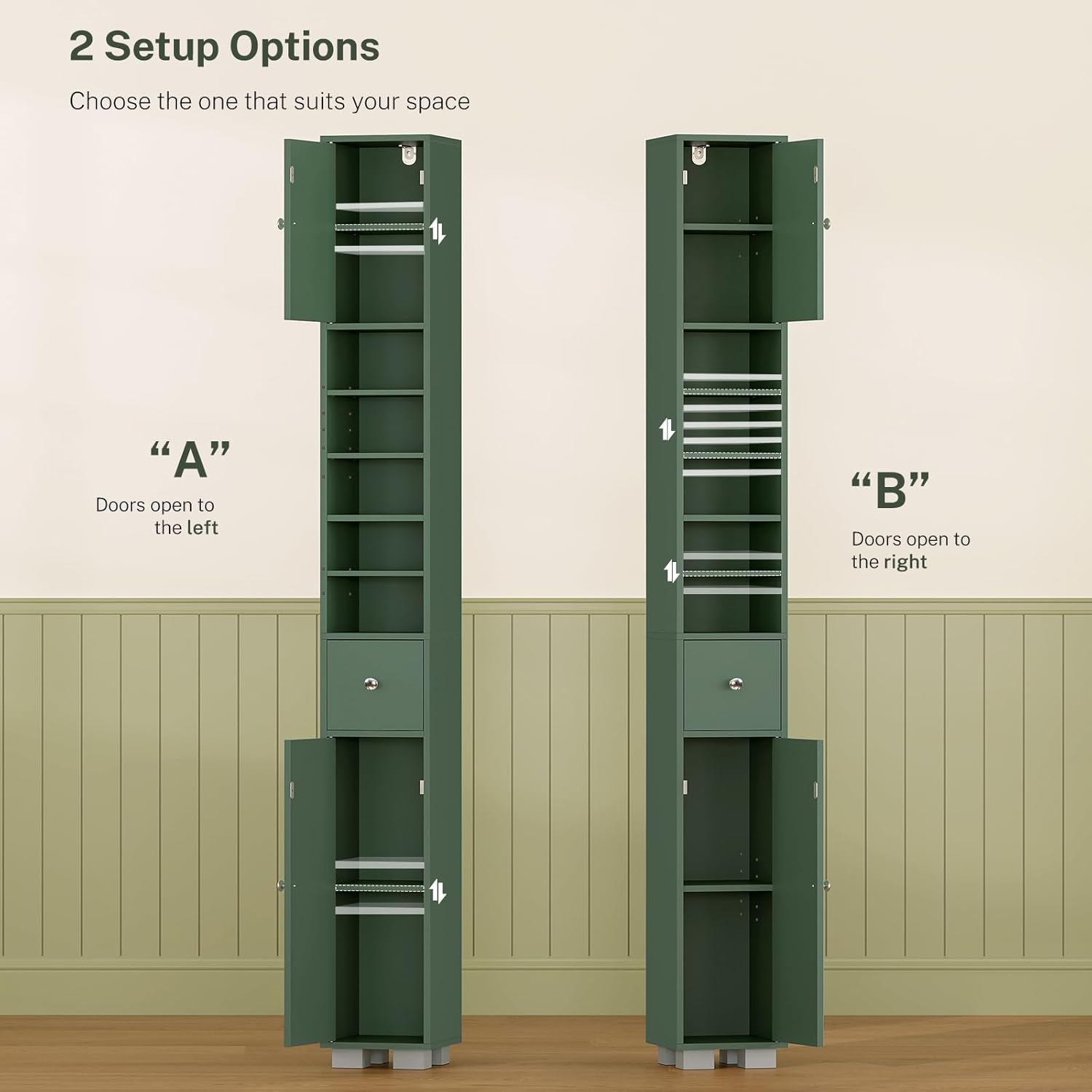 Bathroom Cabinet, Narrow Bathroom Storage Cabinet with 5 Adjustable Shelves & Drawer, Freestanding Cupboard for Small Spaces