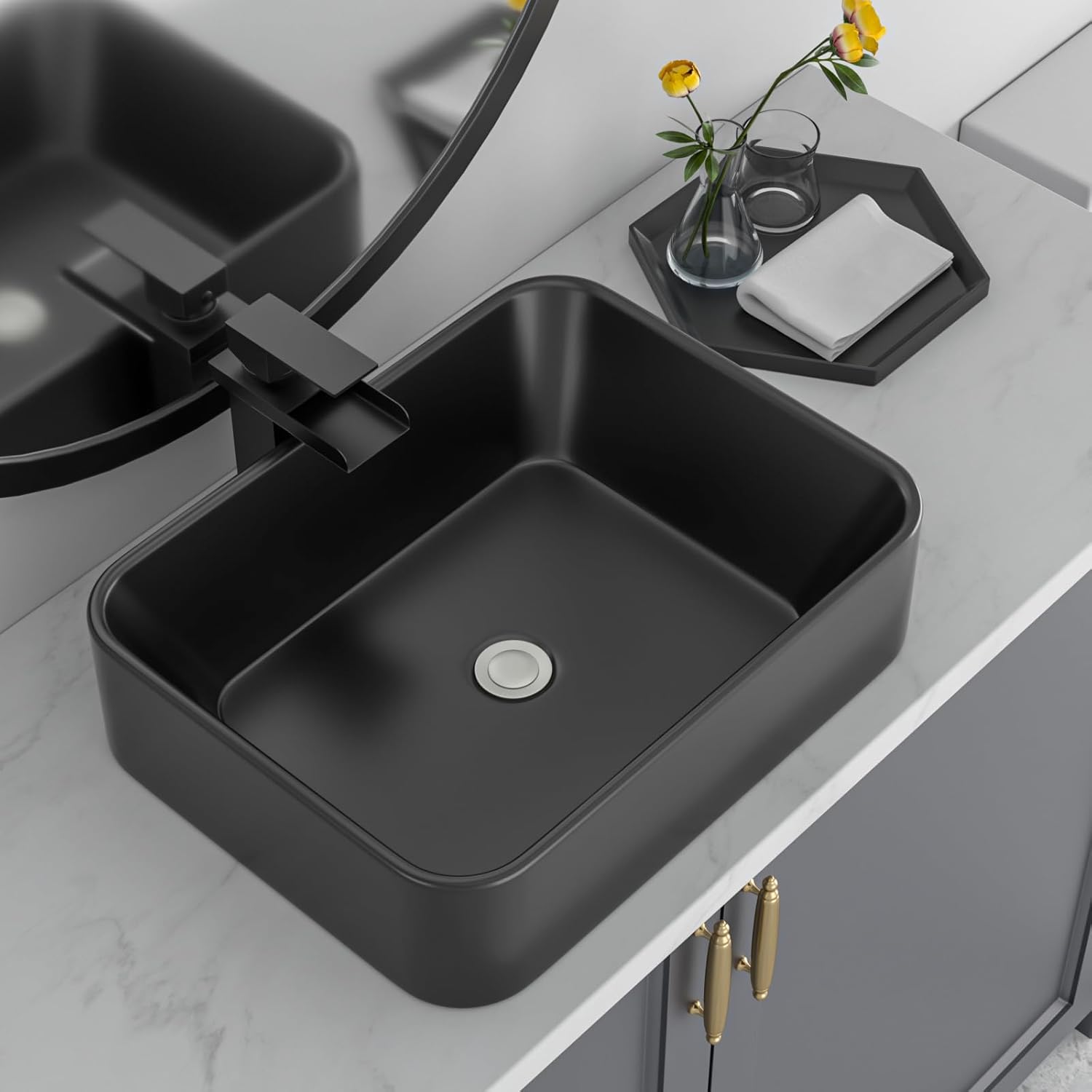 Black Bathroom Sink for Bathrooms Ceramic Above Counter Rectangular Vessel Bathroom Sink