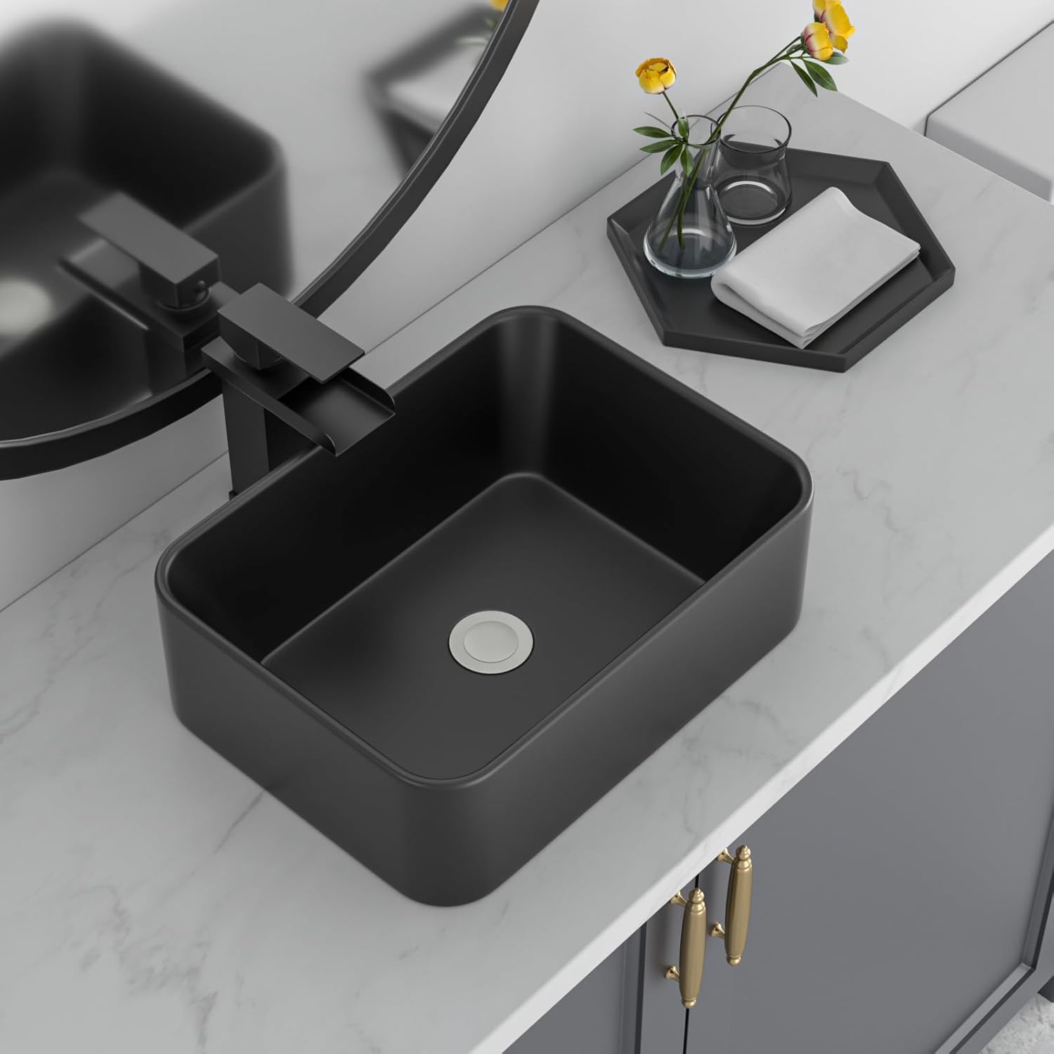 Black Bathroom Sink for Bathrooms Ceramic Above Counter Rectangular Vessel Bathroom Sink