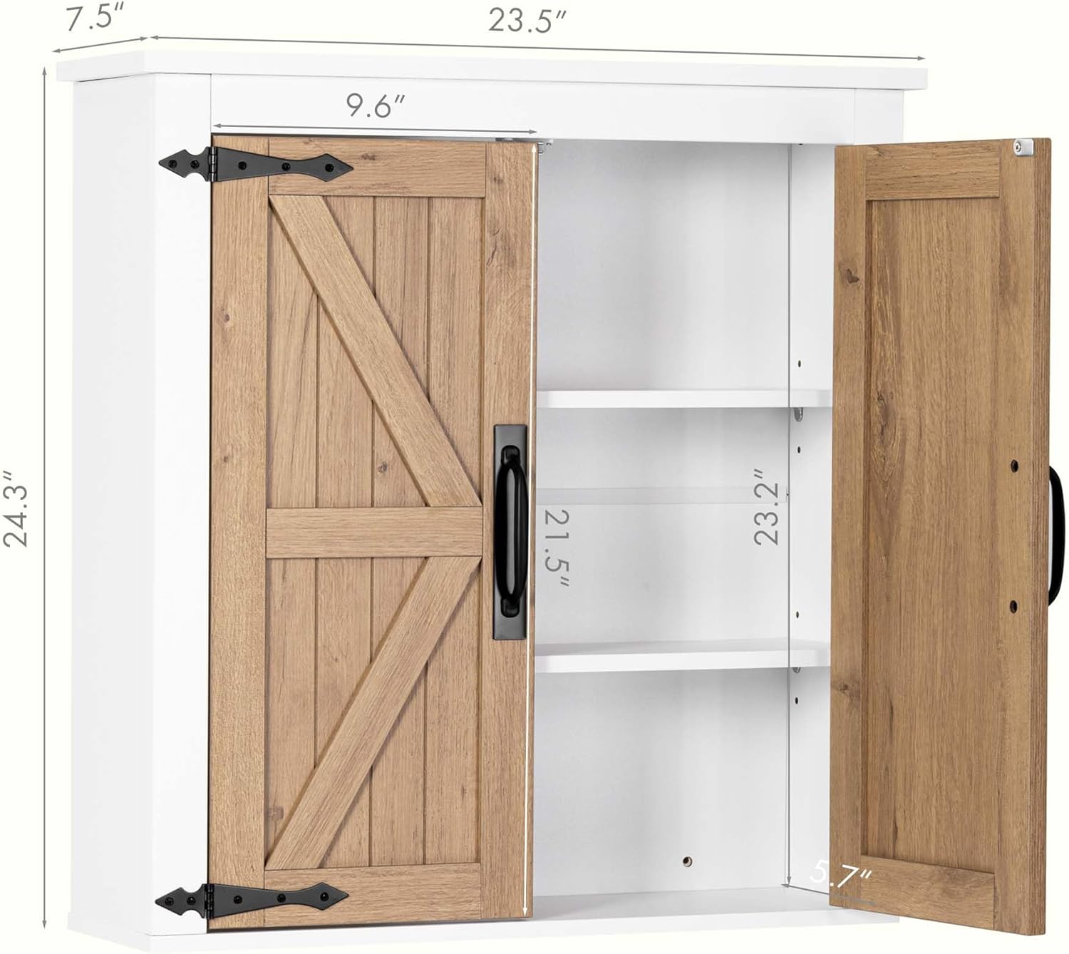 Bathroom Wall Cabinet Over Toilet, Farmhouse Wall Mounted Medicine Cabinet Organizer with Wood Grain Barn Doors and Adjustable Shelves