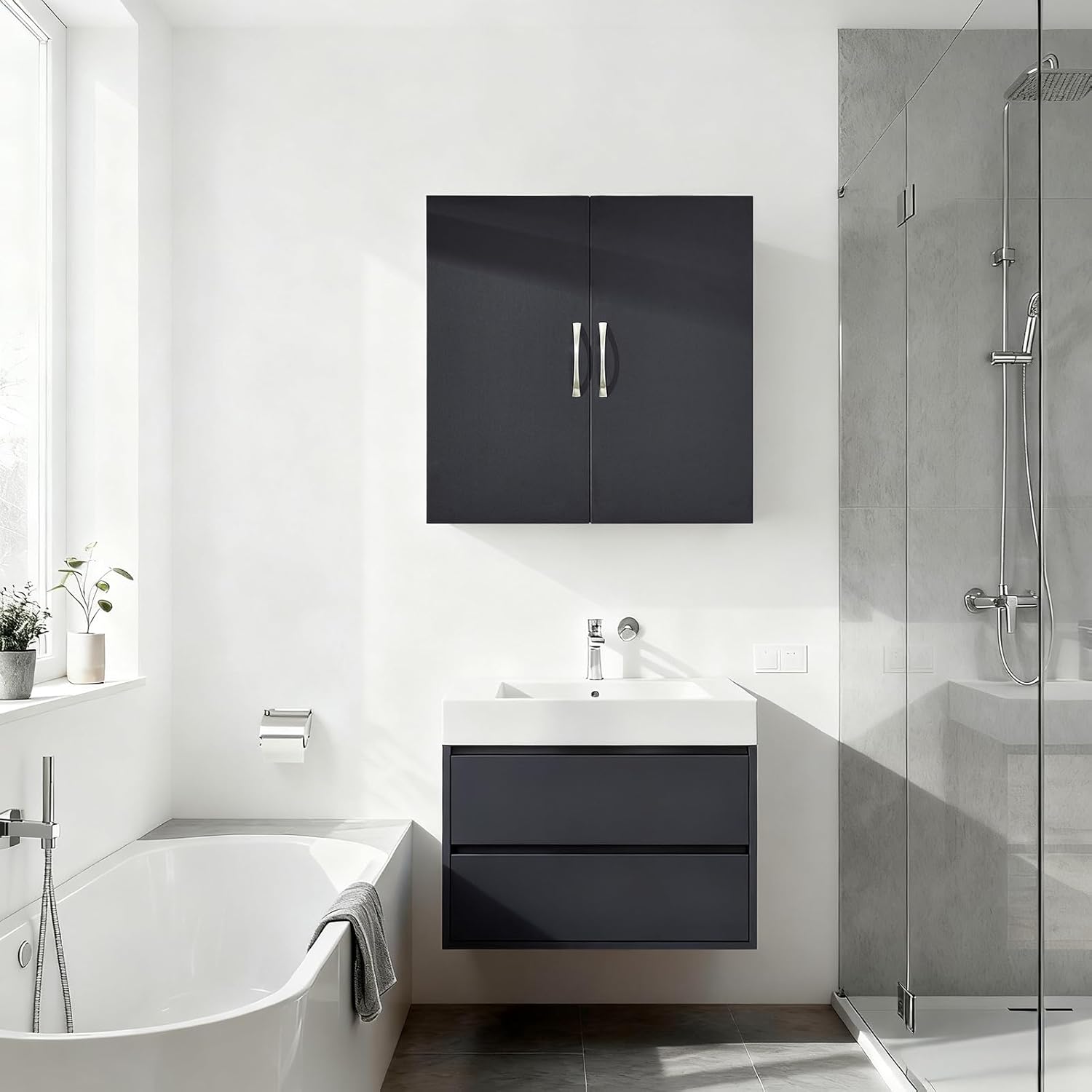 Over Toilet Storage Cabinet with Adjustable Shelf and Doors, Wall Mounted Medicine Cabinet for Small Spaces, Laundry Storage Cabinet