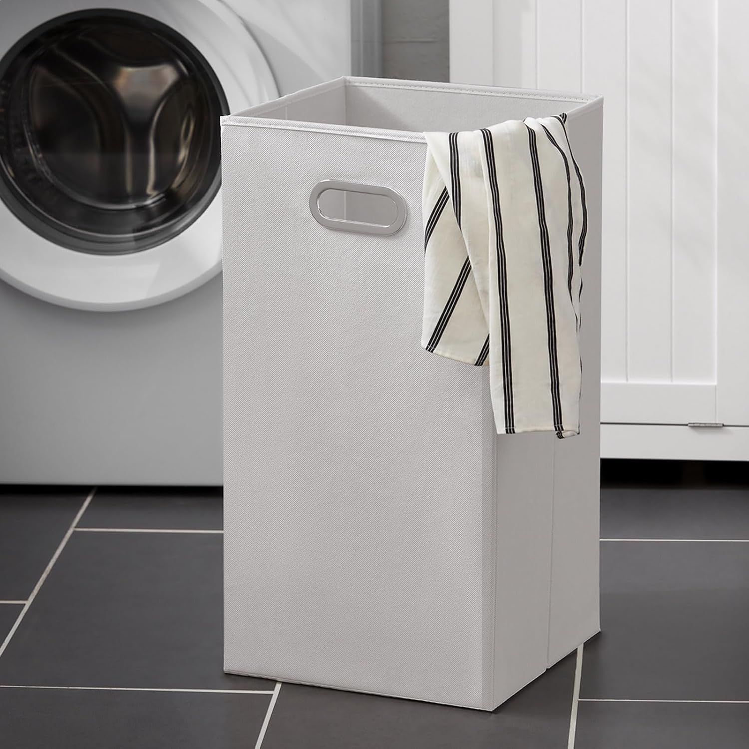 Storage Cabinet with Tilt-Out Hamper and Removable Basket, Freestanding Bathroom Laundry Cabinet with Shelves