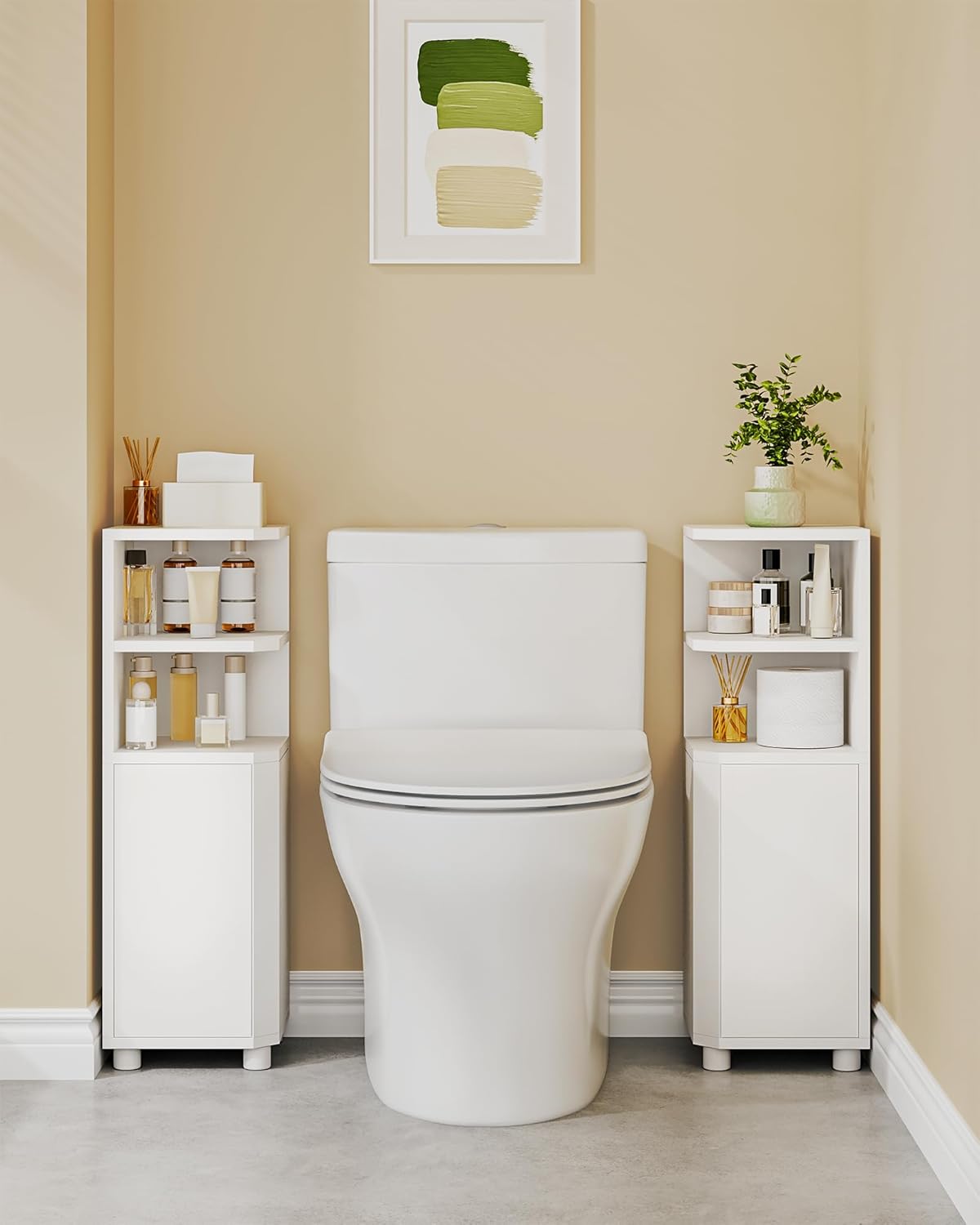 Small Bathroom Corner Cabinet with Doors, Narrow Storage Cabinets with Adjustable Shelves, Bathroom Organizers and Storage for Small Space