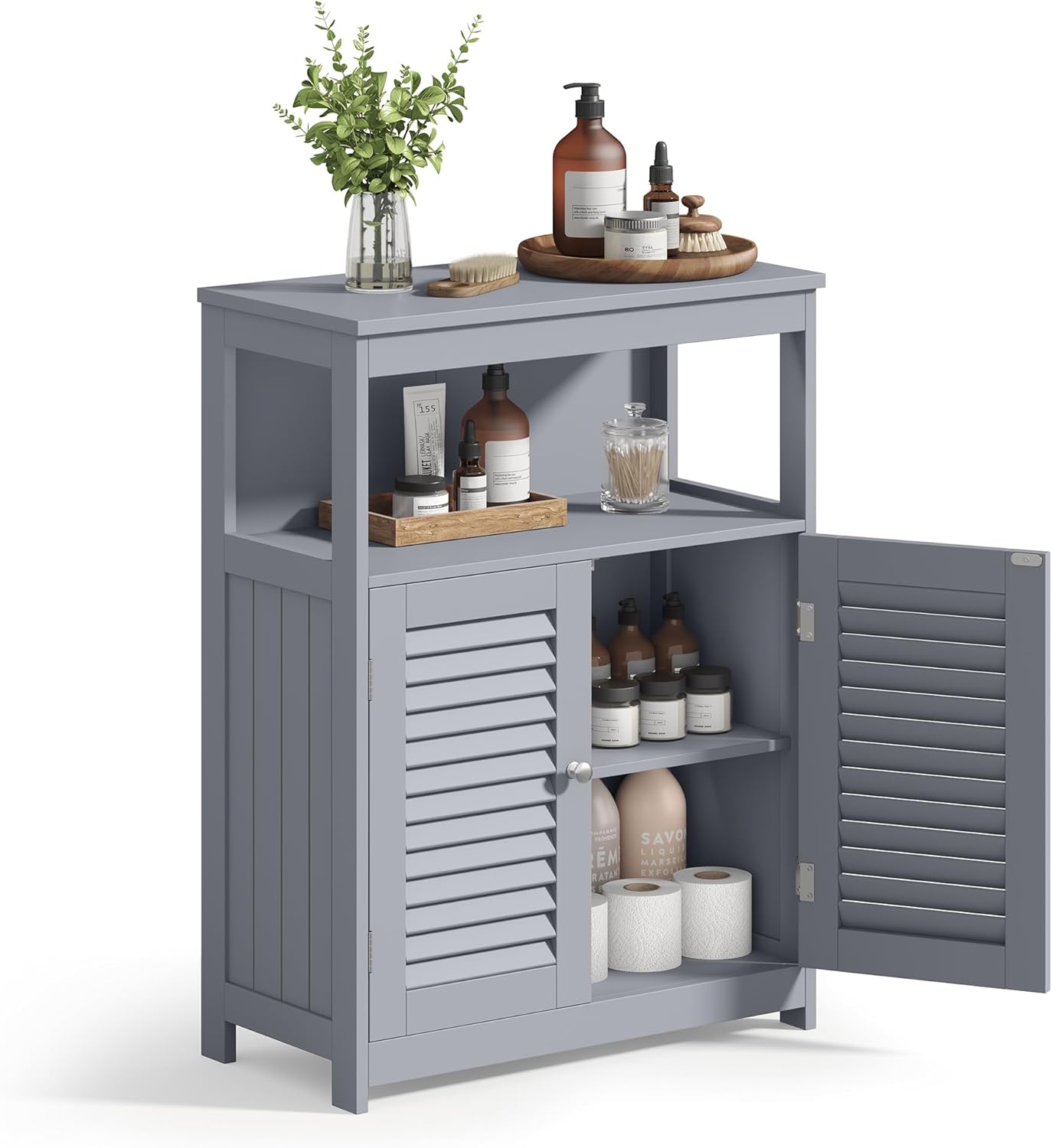 Freestanding Storage Unit with Double Shutter Doors and Adjustable Shelf