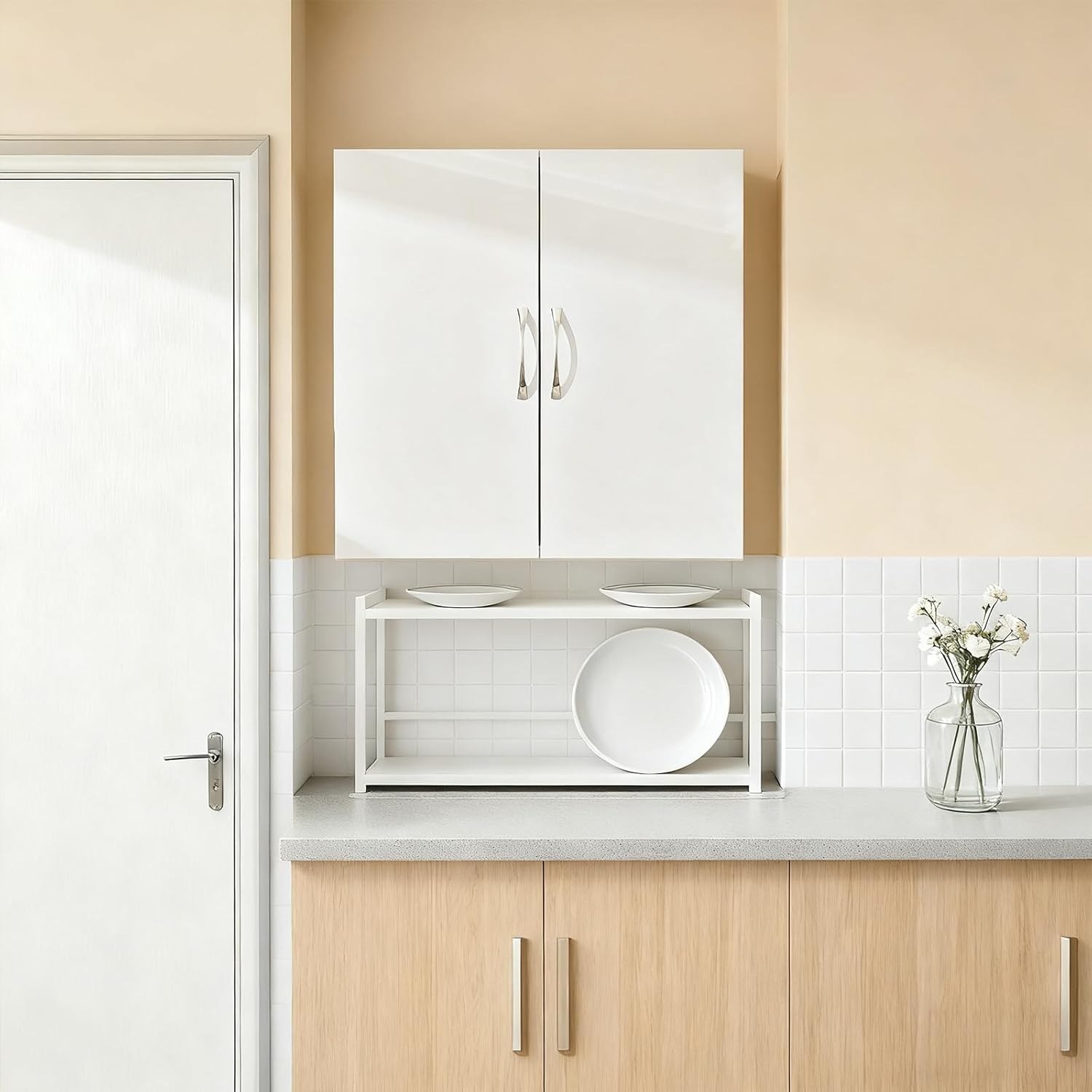 Over Toilet Storage Cabinet with Adjustable Shelf and Doors, Wall Mounted Medicine Cabinet for Small Spaces, Laundry Storage Cabinet