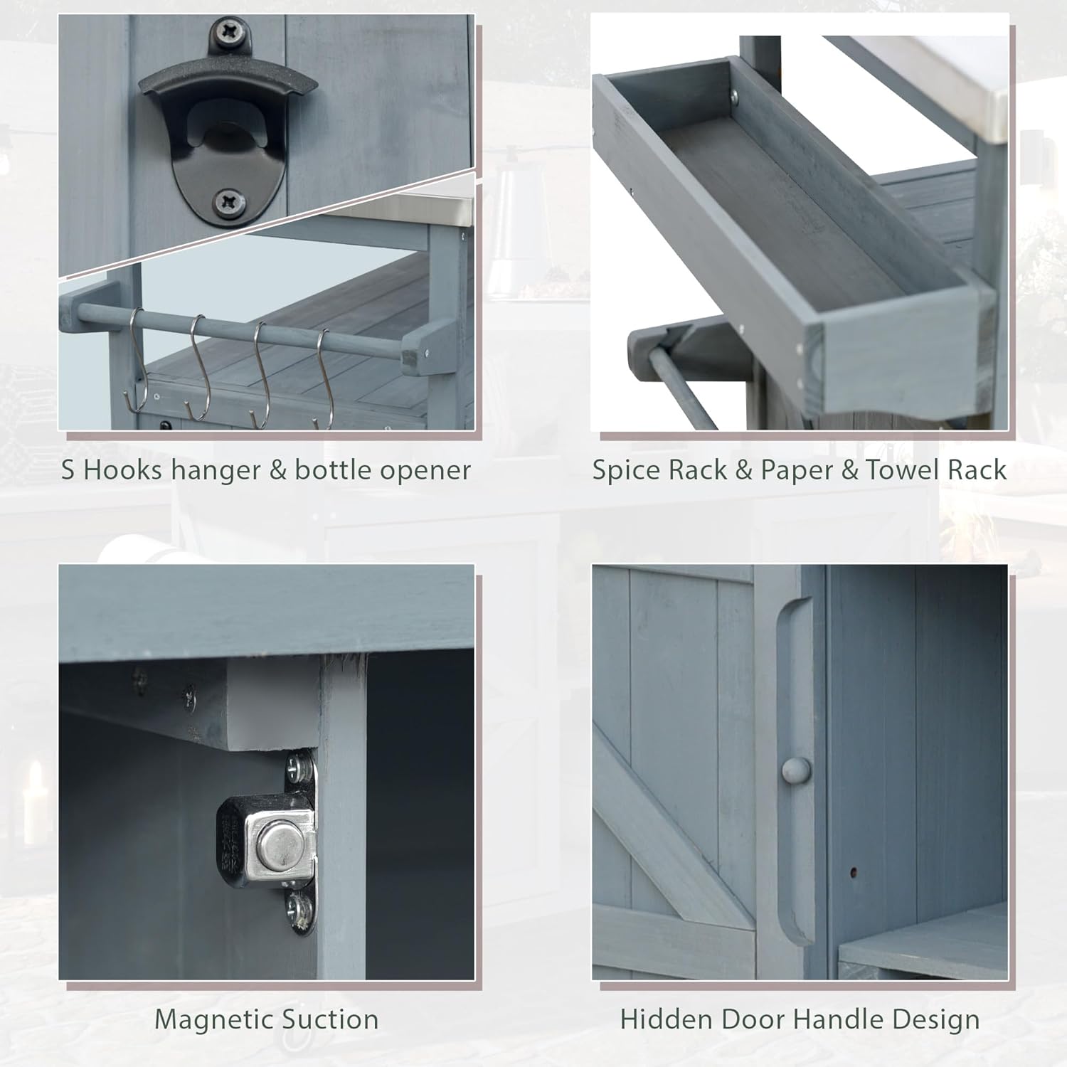 50.25" Outdoor Grill Cart with Stainless Steel Tabletop and Storage Cabinet