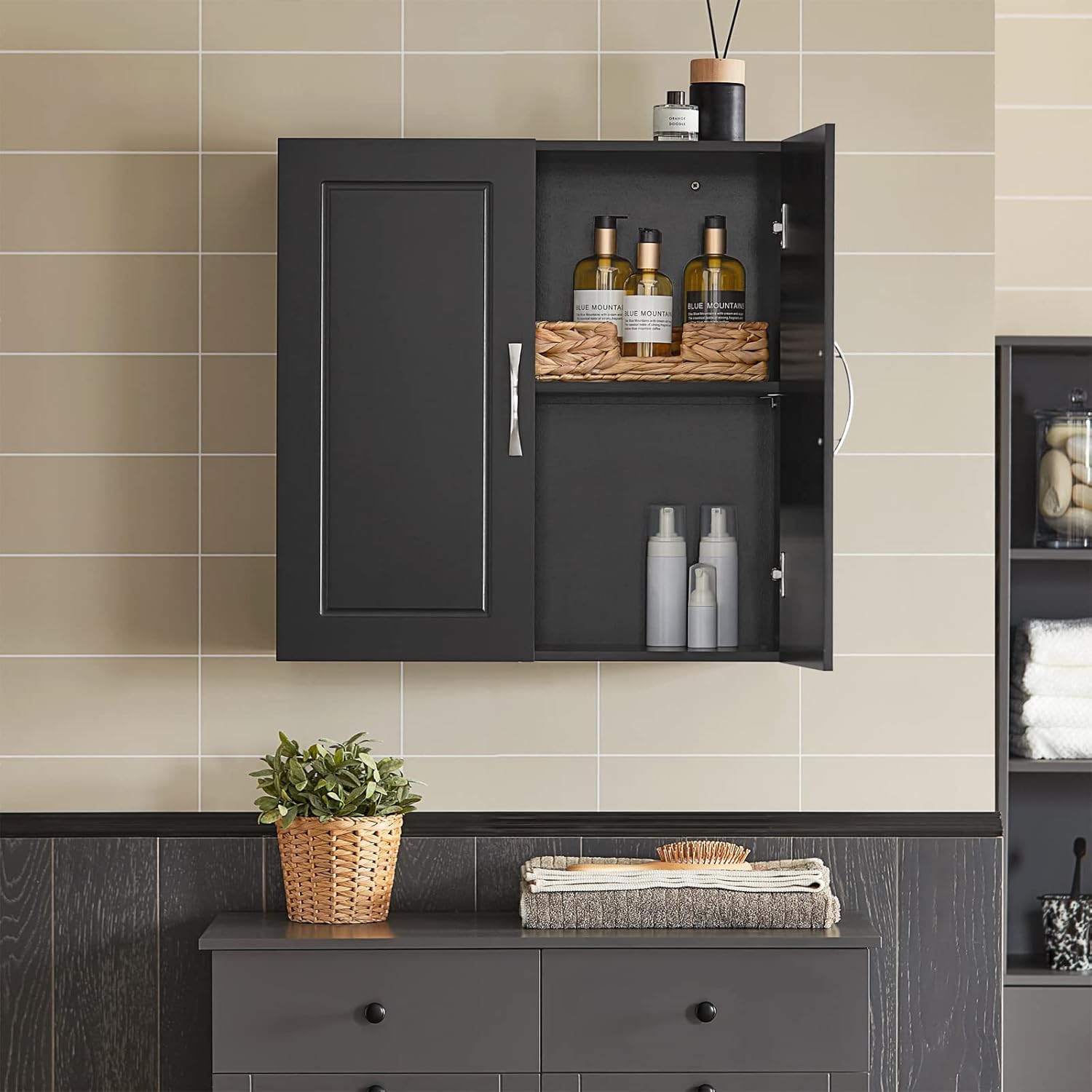 Bathroom Kitchen Wall Cabinet, Garage or Laundry Room Storage Medicine Cabinet, Linen Tower Bath Cabine with Shelf