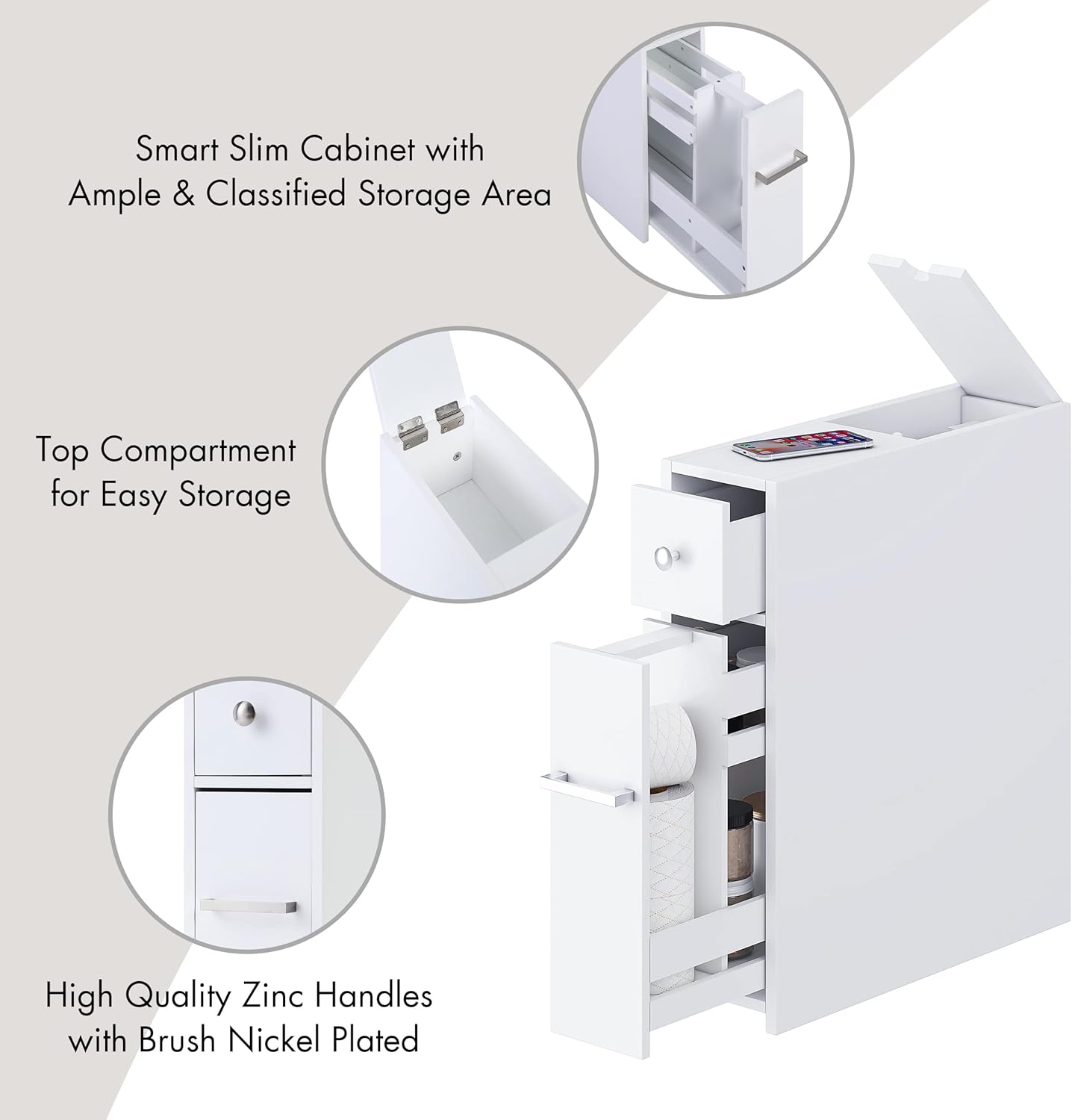 Slim Bathroom Storage Cabinet, Free Standing Toilet Paper Holder, Bathroom Cabinet Slide Out Drawer Storage