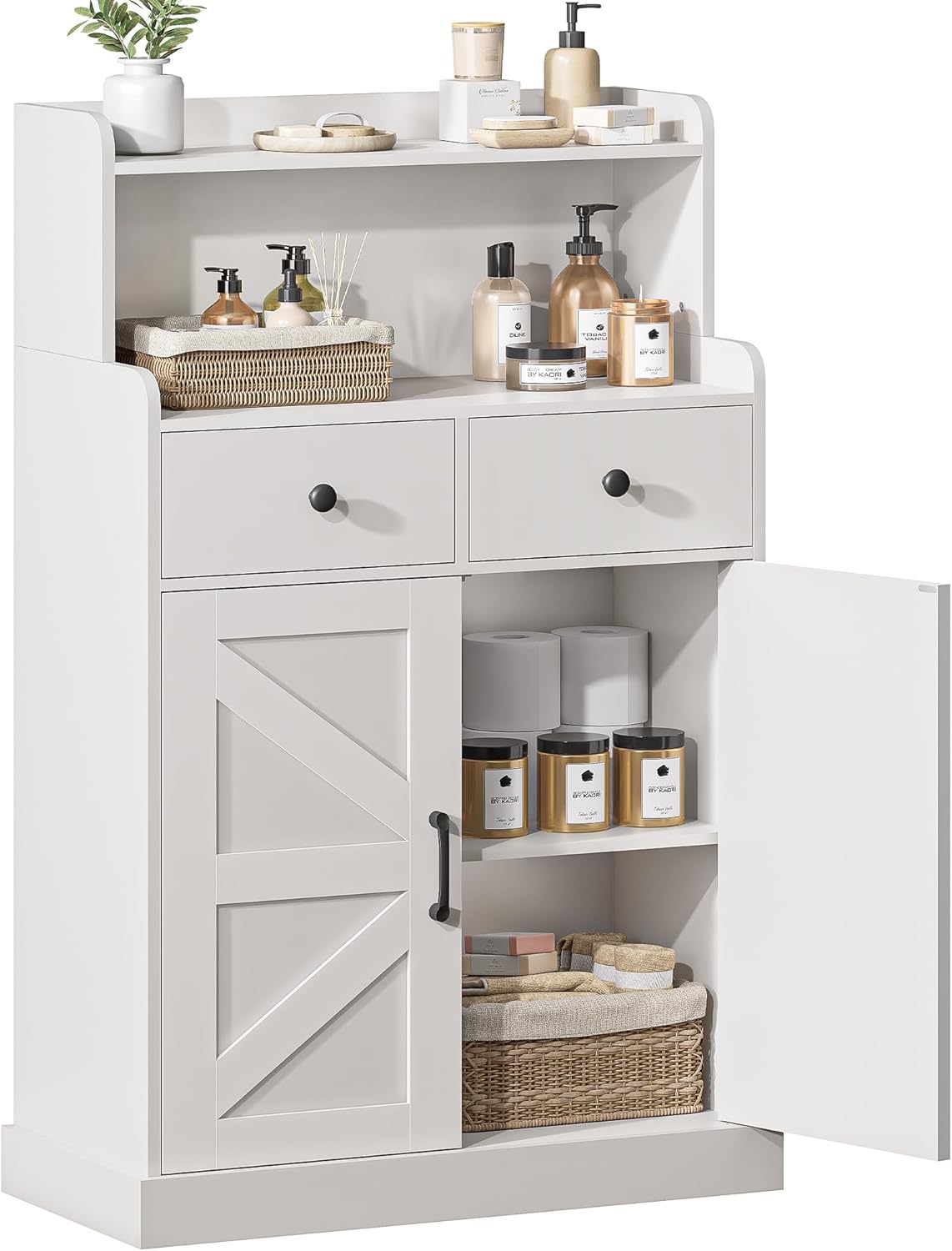Bathroom Floor Cabinet, Bathroom Storage Cabinet with 2 Drawers and Open Shelf, Freestanding Storage Unit with 2 Doors and Shelves