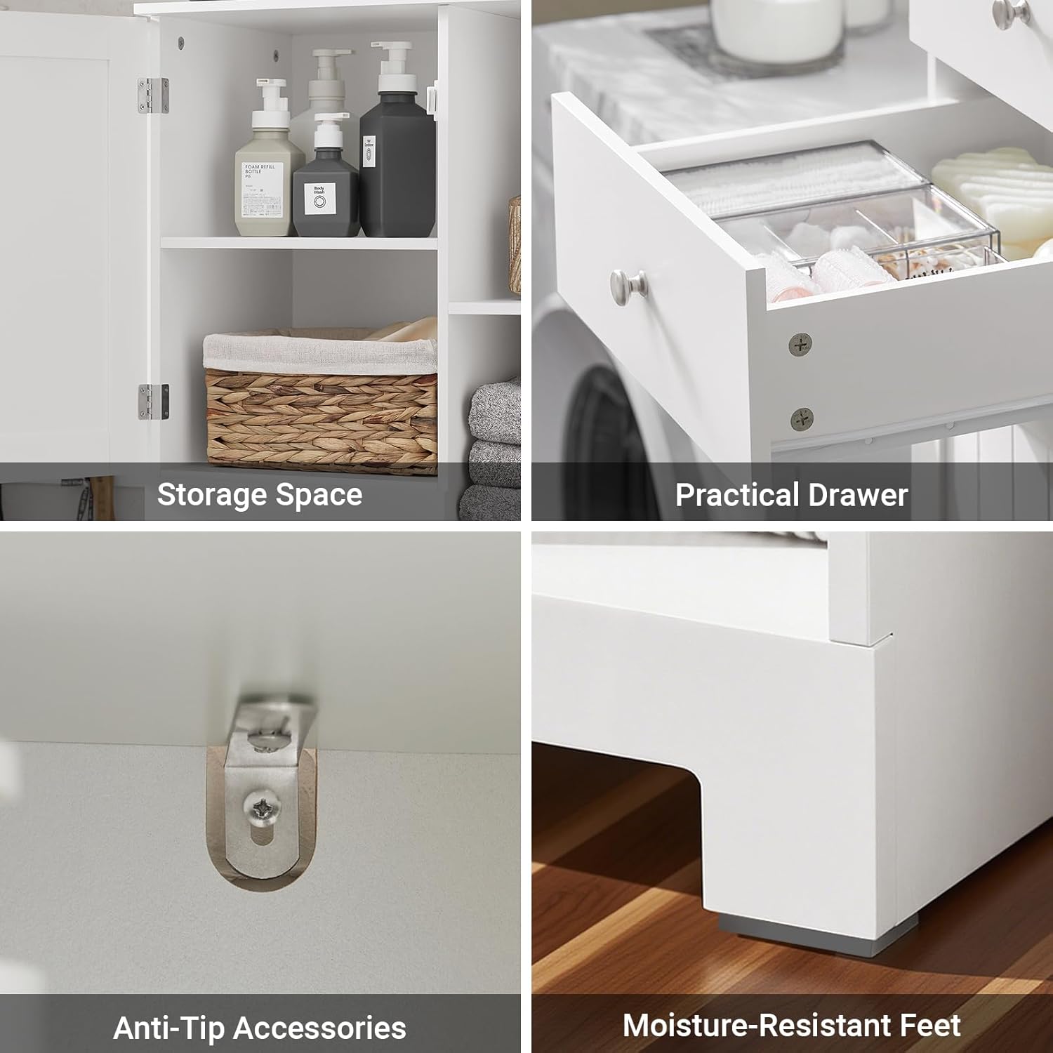Storage Cabinet with Tilt-Out Hamper and Removable Basket, Freestanding Bathroom Laundry Cabinet with Shelves