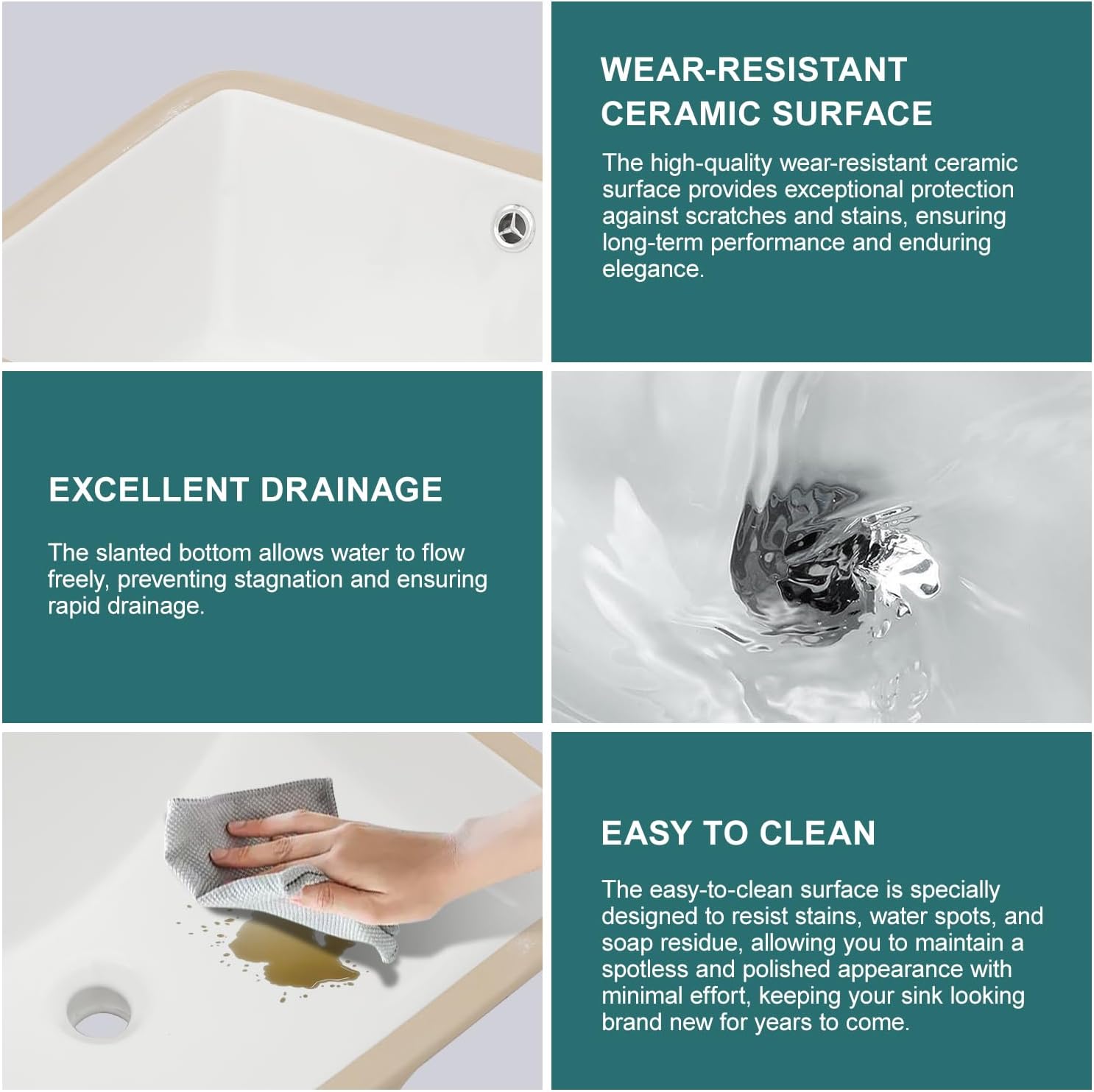 19''x14'' Undermount Bathroom Sink Rectangle Bathroom Sink White Porcelain Ceramic Sink