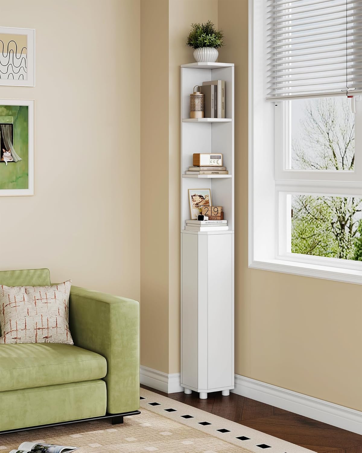 Tall Bathroom Corner Cabinet with Doors, Narrow Storage Cabinets with Adjustable Shelves, Bathroom Organizers and Storage for Small Space