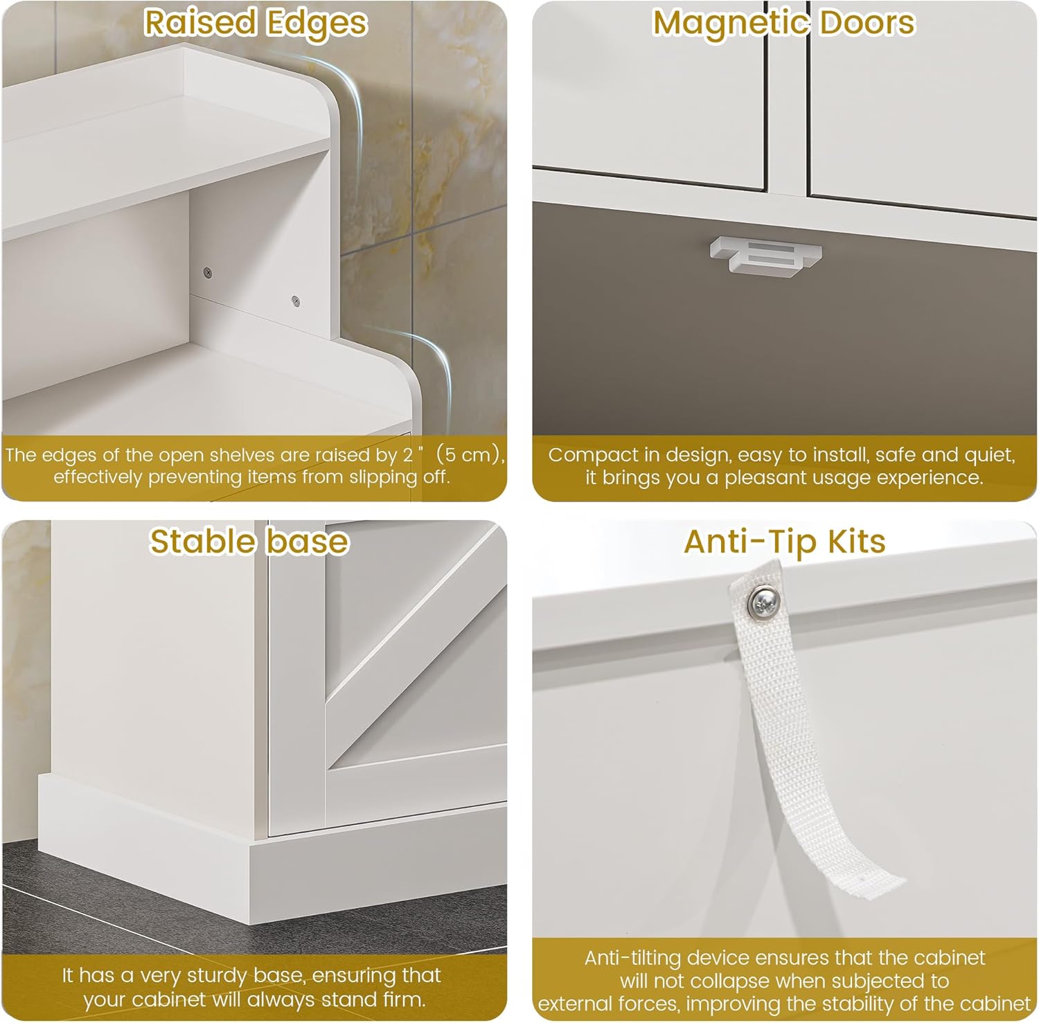 Bathroom Floor Cabinet, Bathroom Storage Cabinet with 2 Drawers and Open Shelf, Freestanding Storage Unit with 2 Doors and Shelves